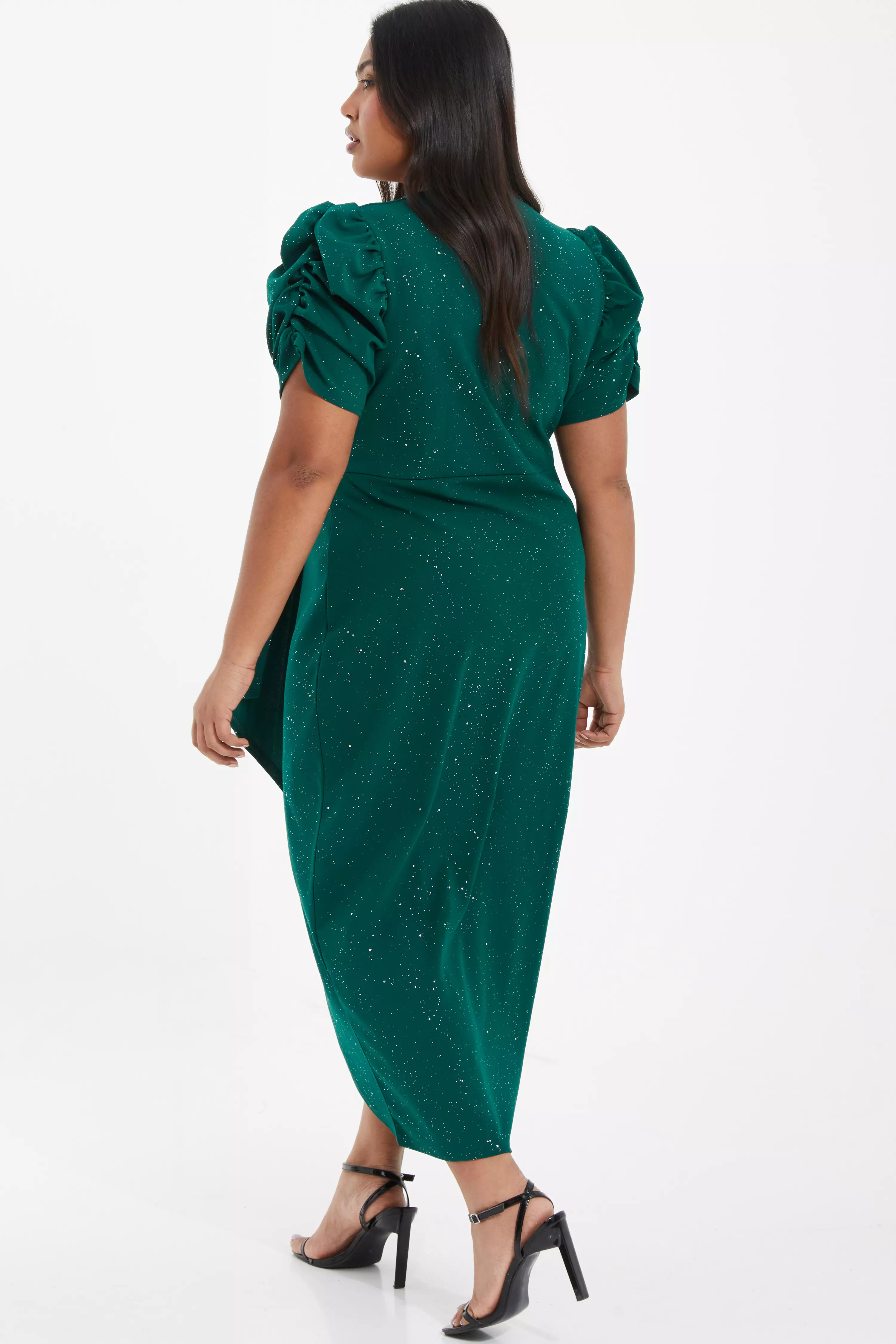 Curve Bottle Green Glitter Wrap Midi Dress