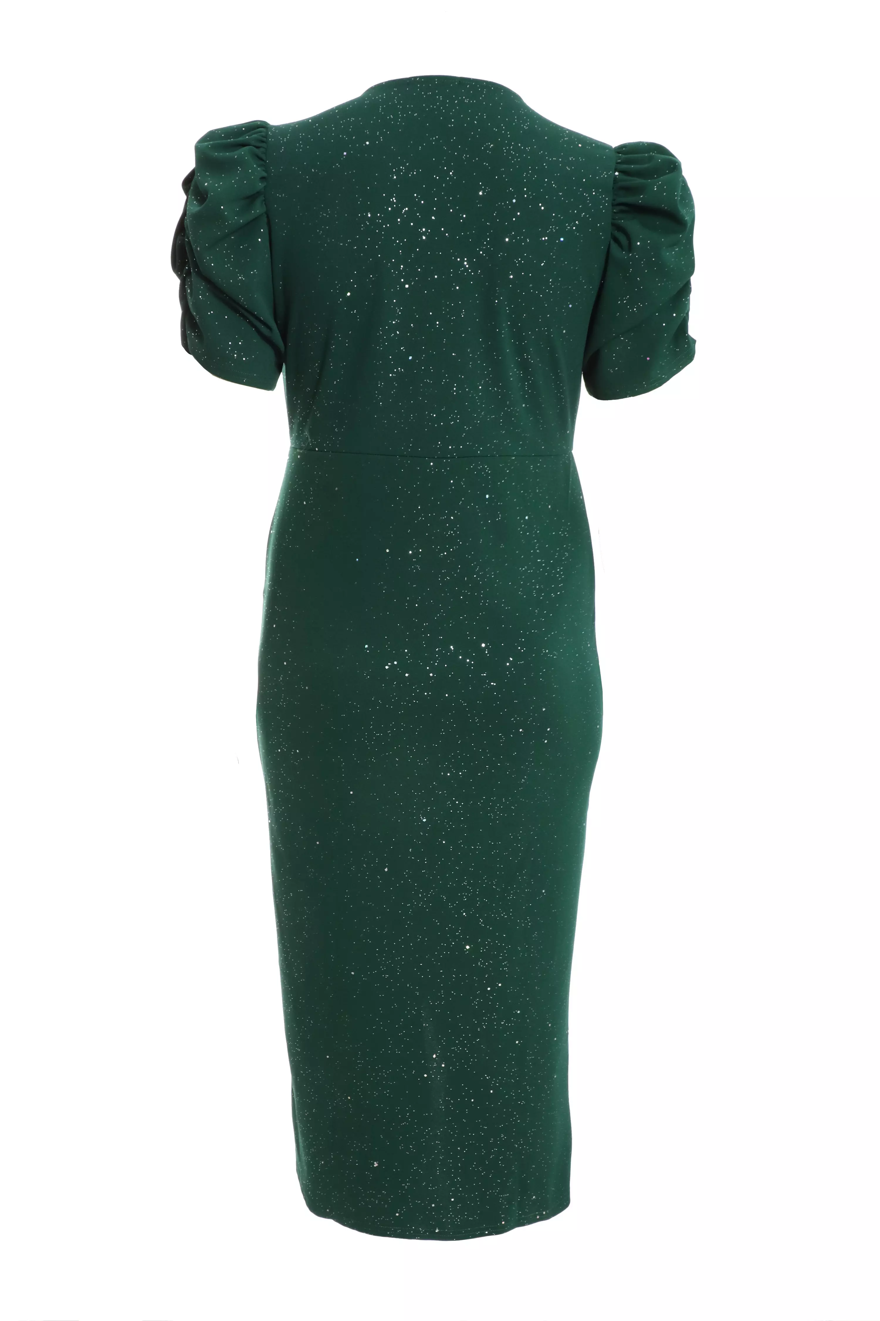 Curve Bottle Green Glitter Wrap Midi Dress