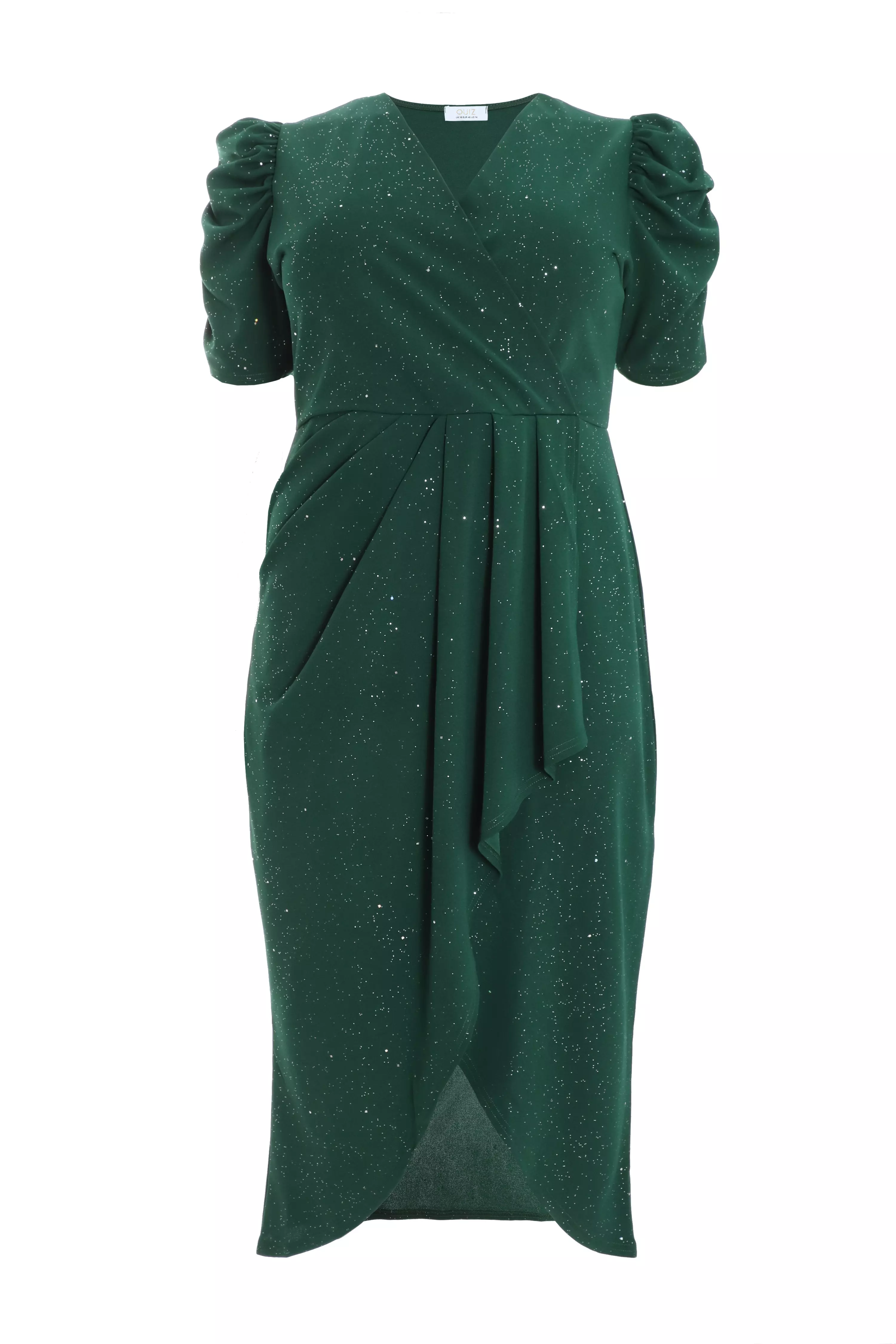 Curve Bottle Green Glitter Wrap Midi Dress