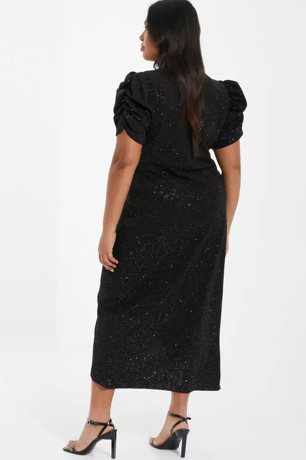 Curve Black Glitter Wrap Midi Dress