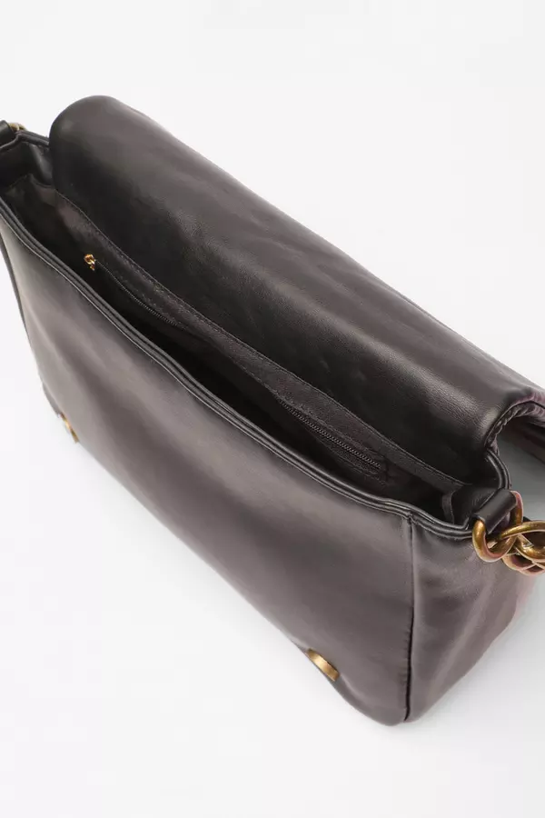 Black Faux Leather Quilted Shoulder Bag