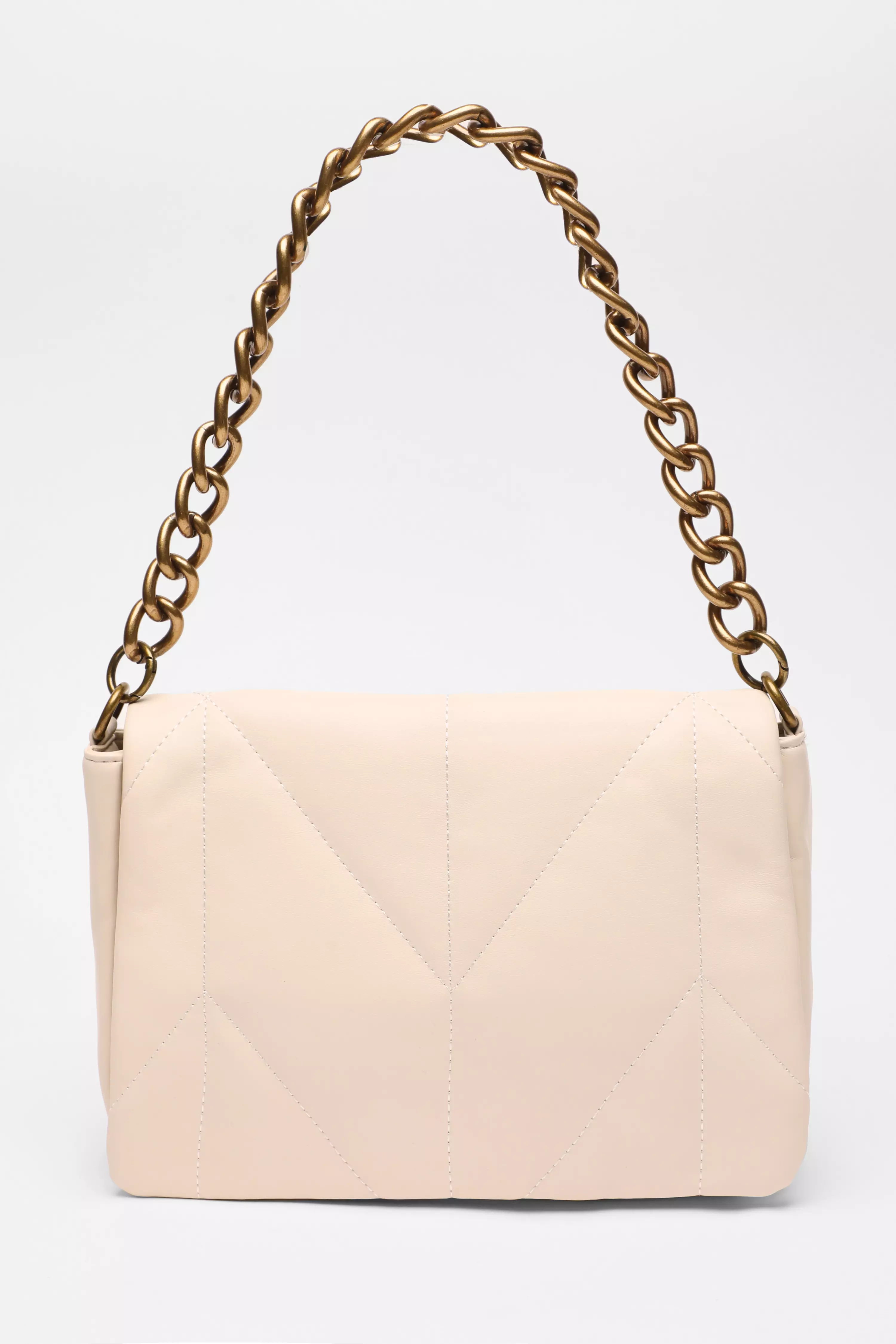 Cream Faux Leather Quilted Shoulder Bag