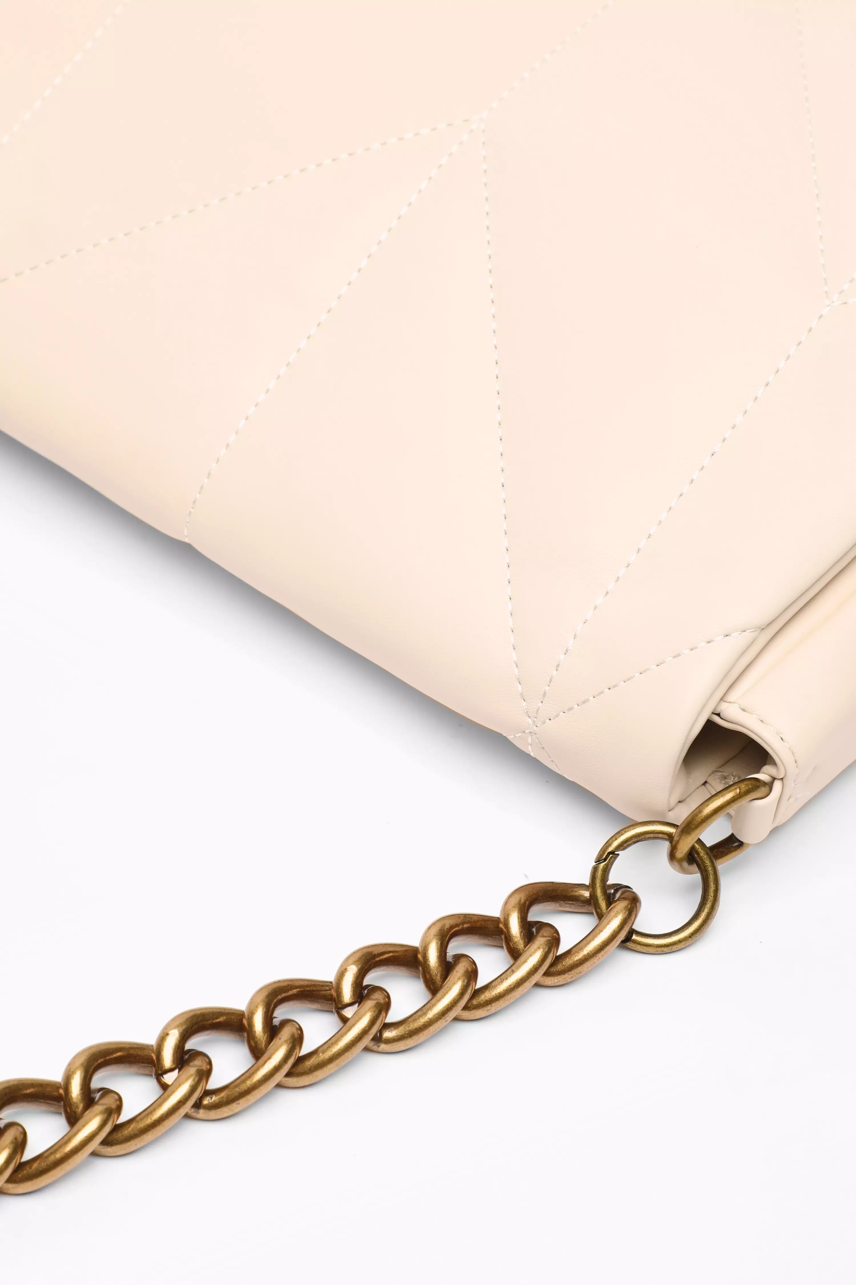 Cream Faux Leather Quilted Shoulder Bag