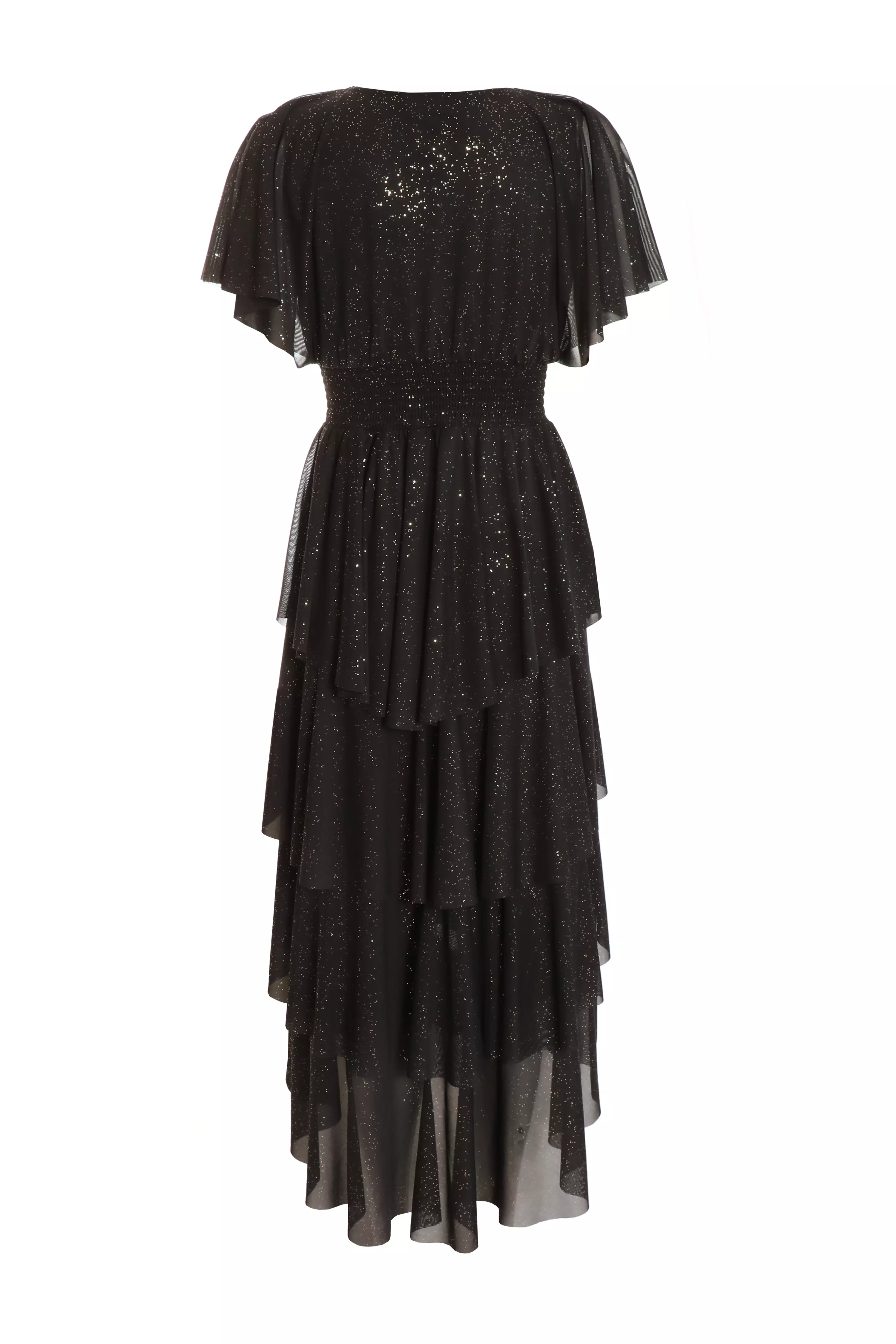 Black Glitter Tiered Midi Dress