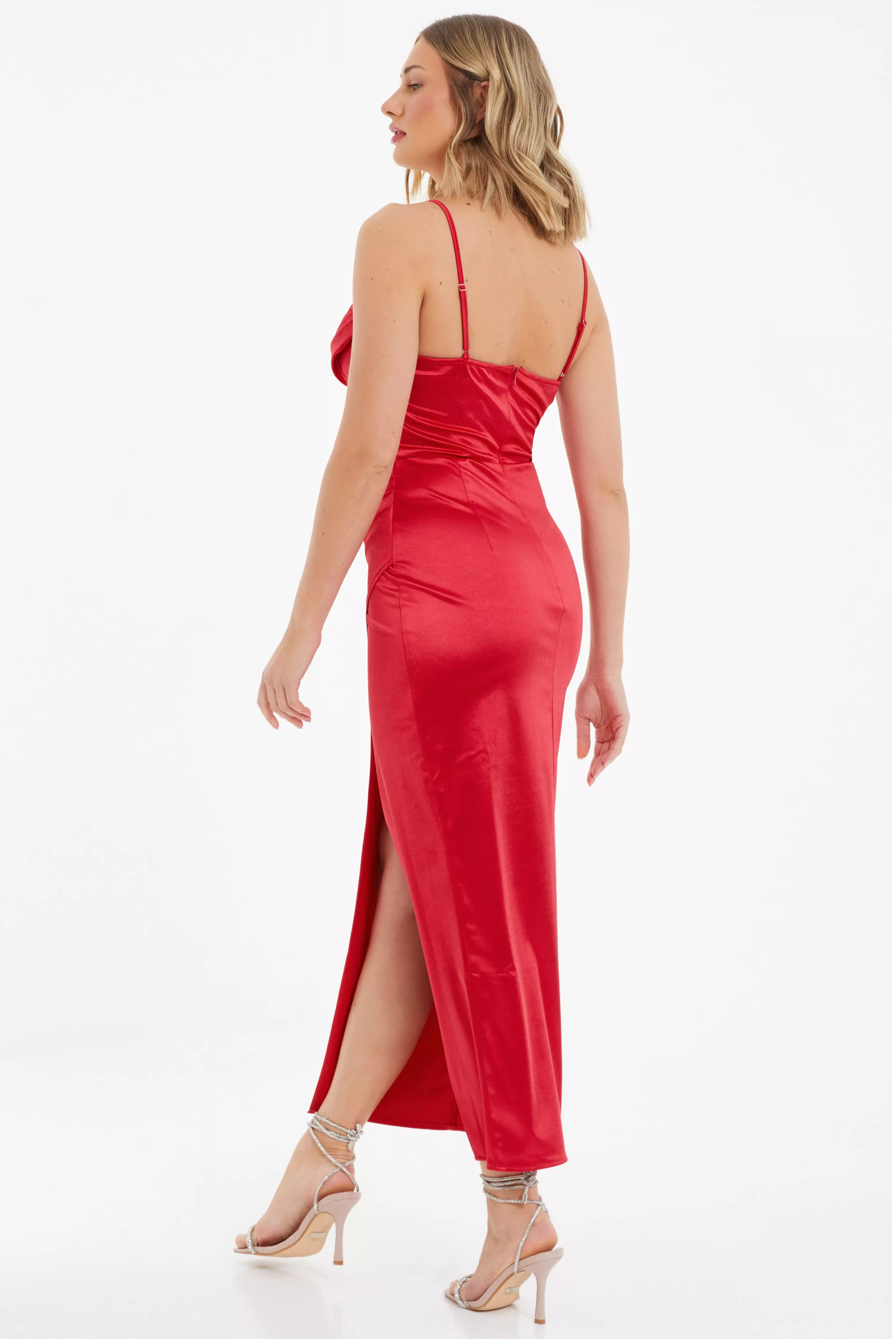 Red Corset Split Hem Maxi Dress