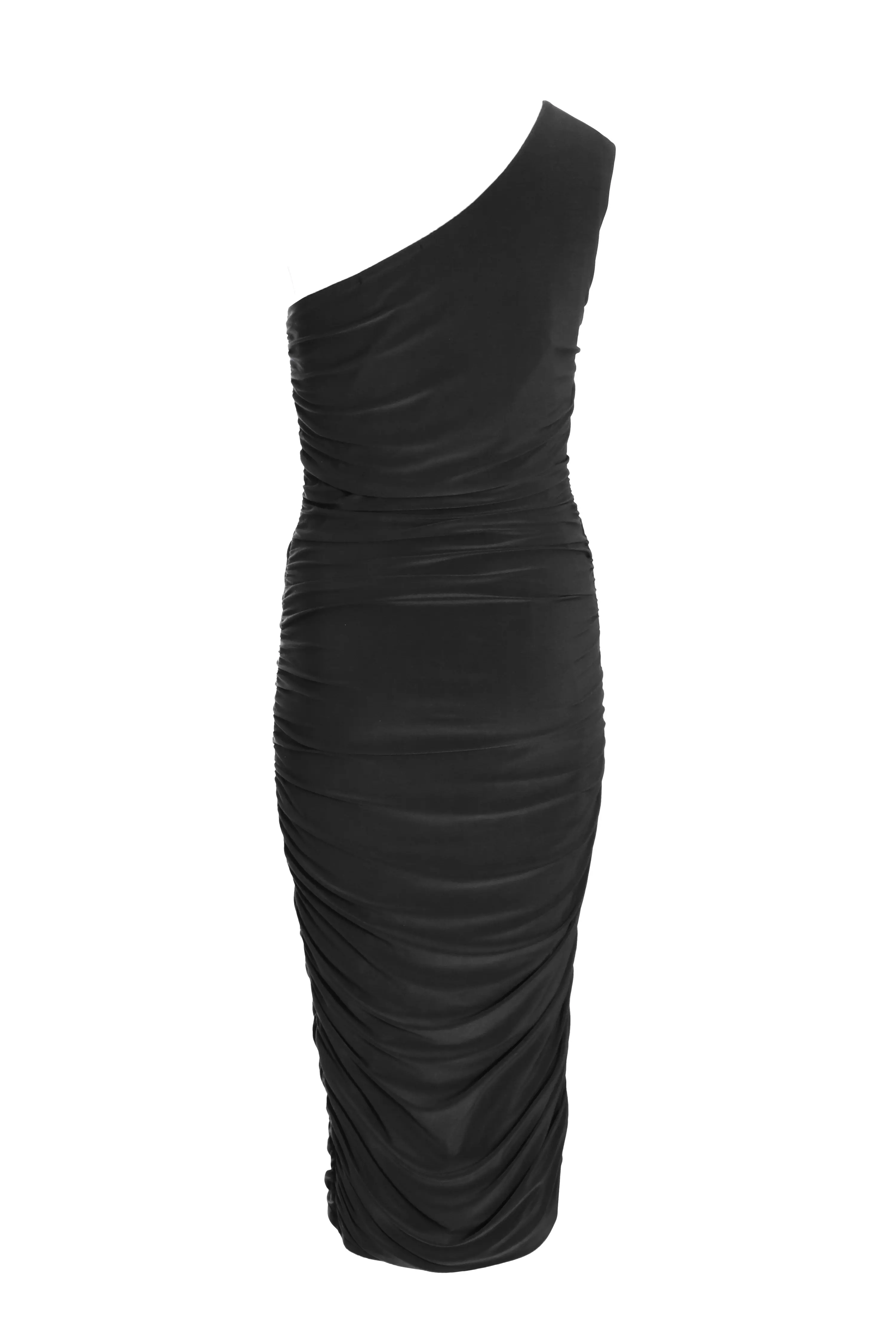 Black One Shoulder Bodycon Midi Dress
