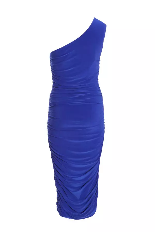 Royal Blue One Shoulder Bodycon Midi Dress