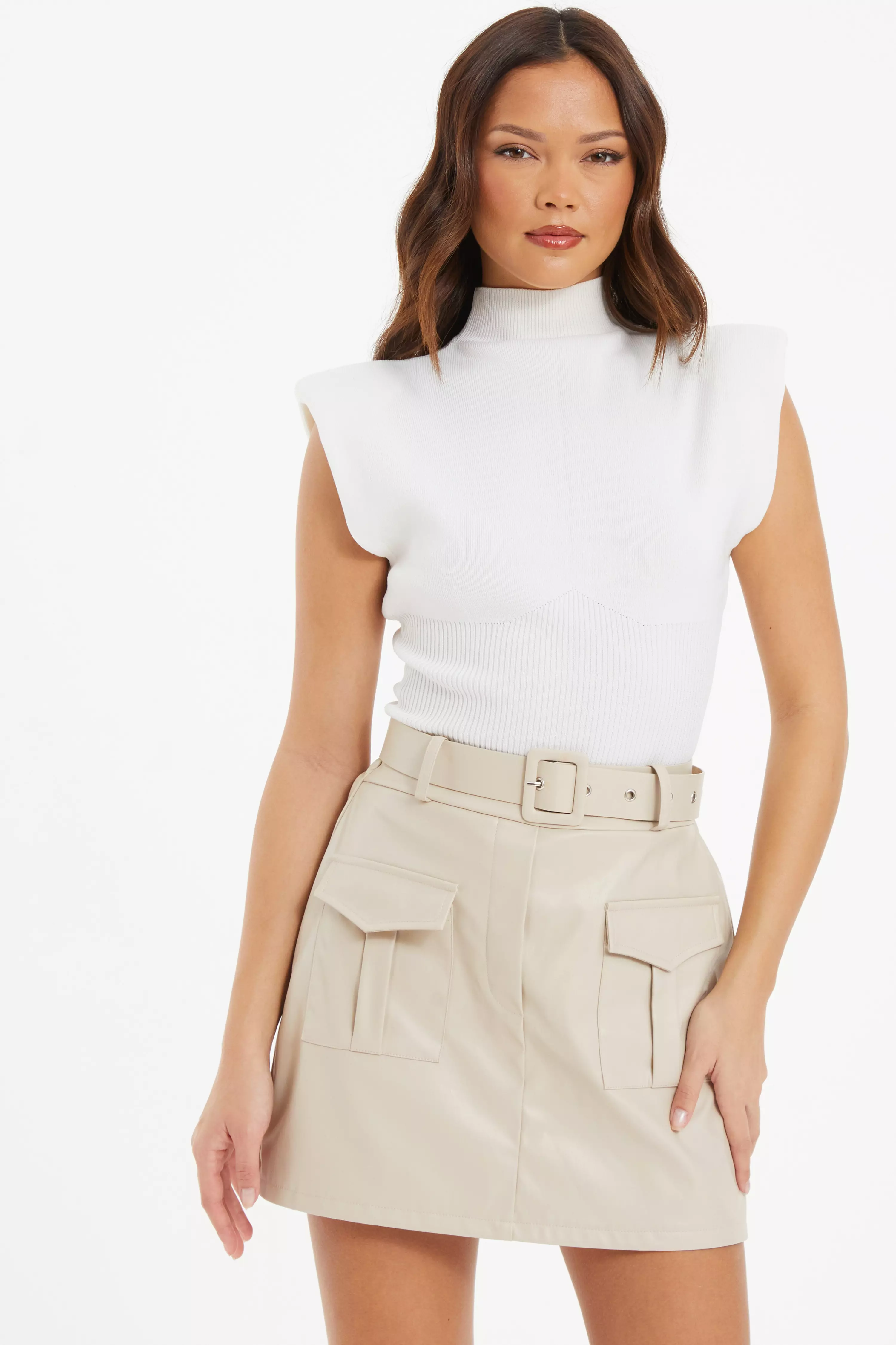 Stone Faux Leather Skort