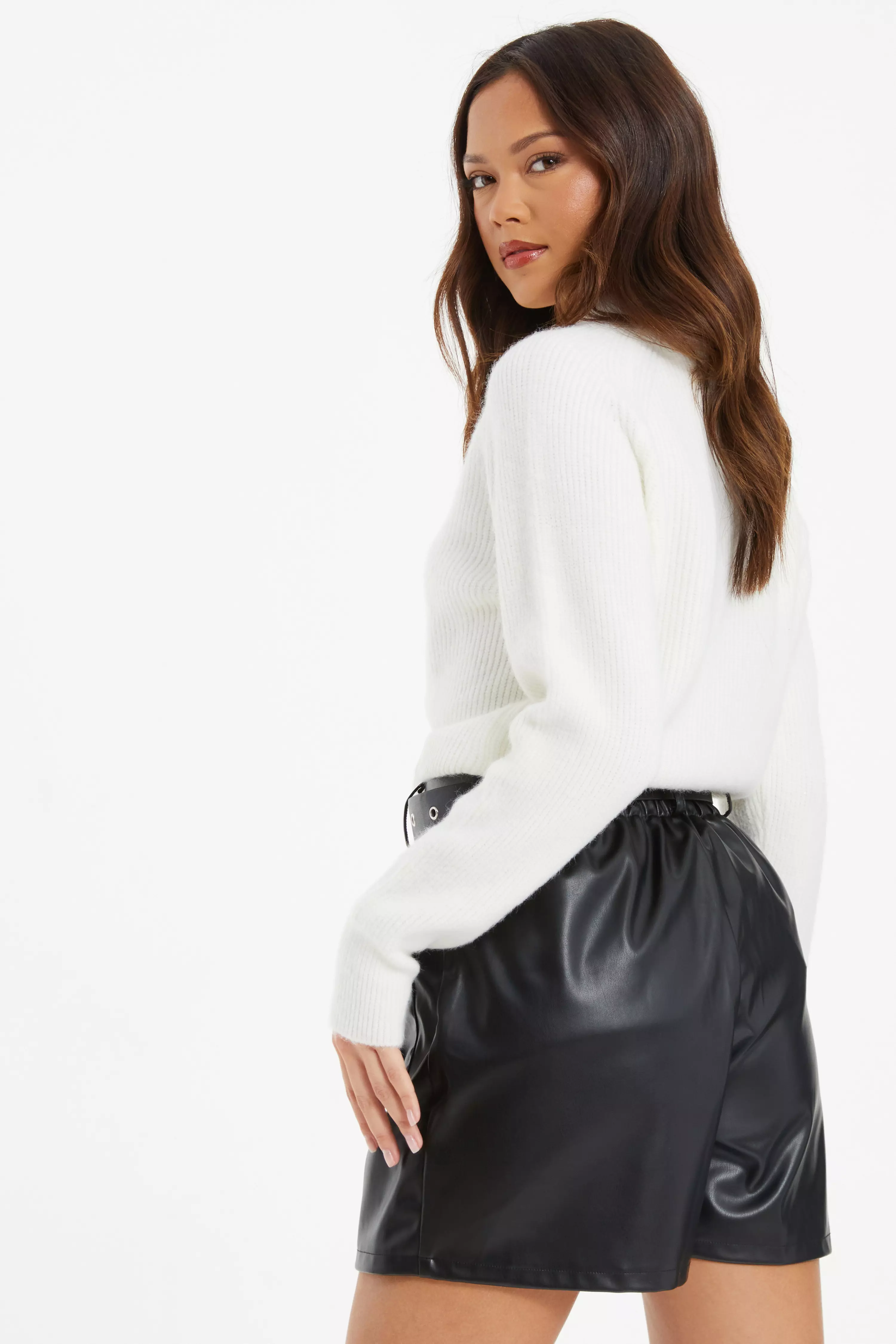 Black Faux Leather Skort