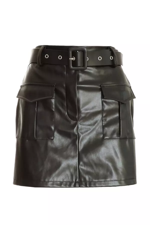 Black Faux Leather Skort