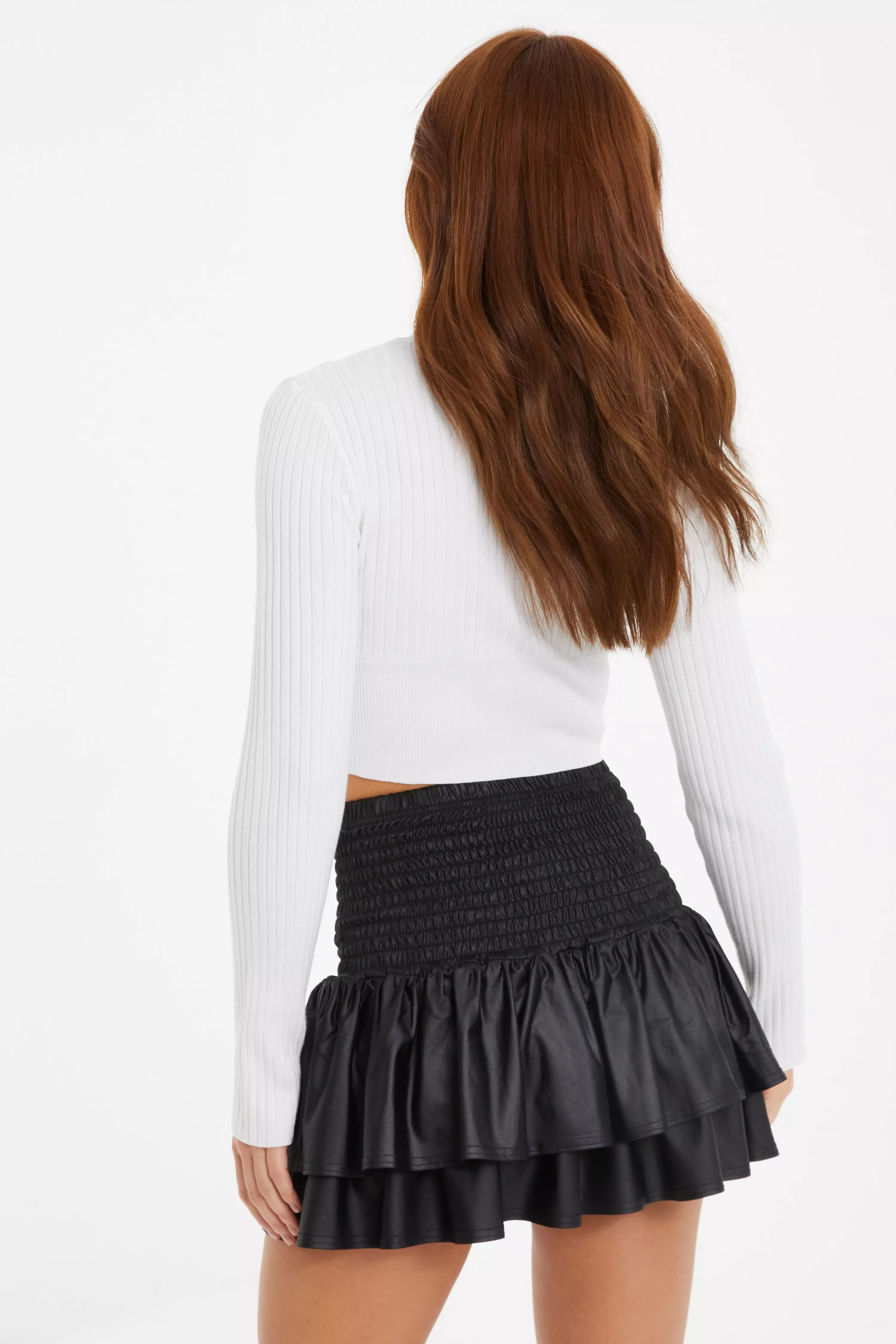 Black Faux Leather Frill Mini Skirt