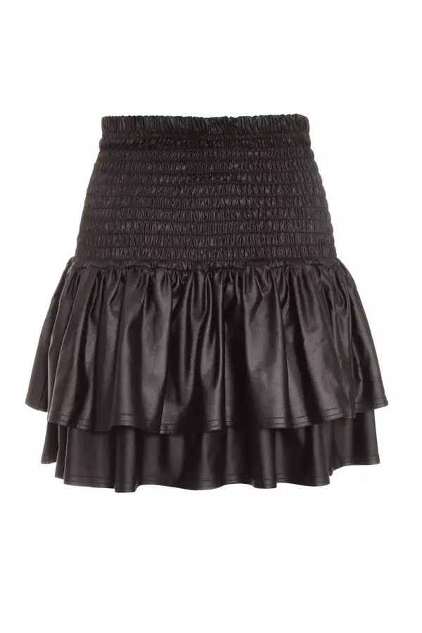 Black Faux Leather Frill Mini Skirt