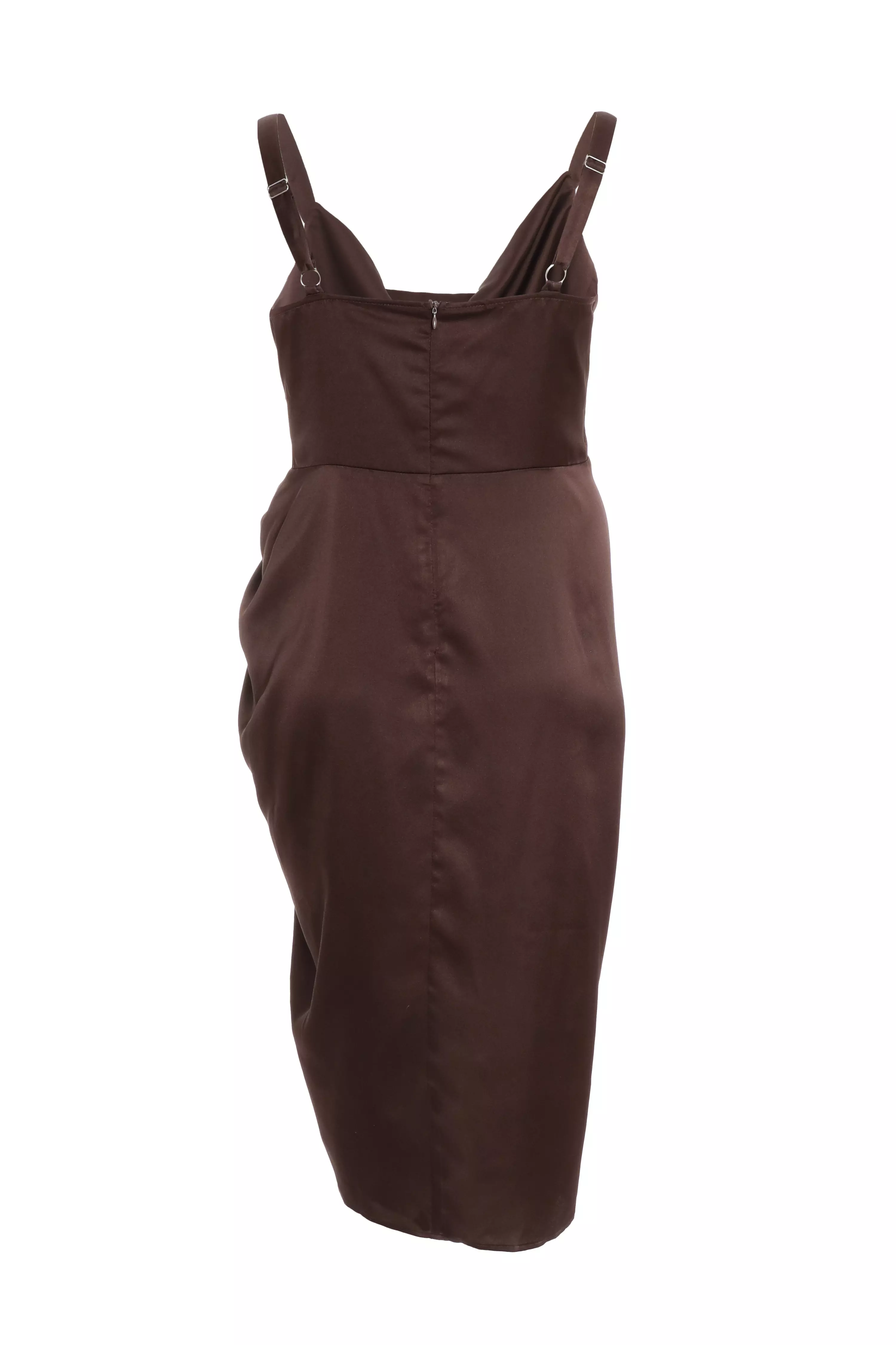 Curve Brown Satin Ruched Midi Dress