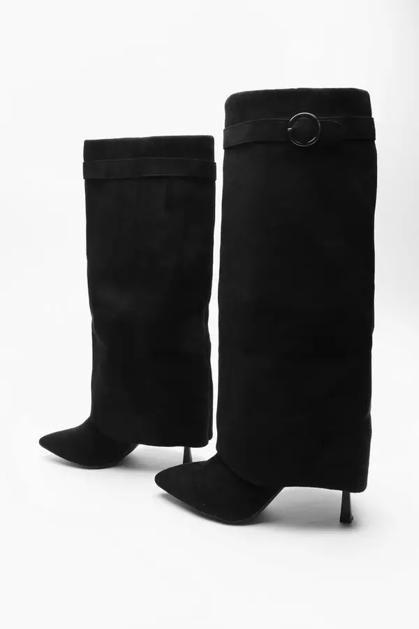 Black Faux Suede Fold Down Boots