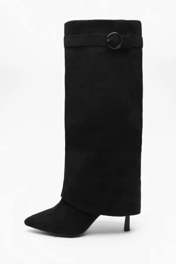 Black Faux Suede Fold Down Boots