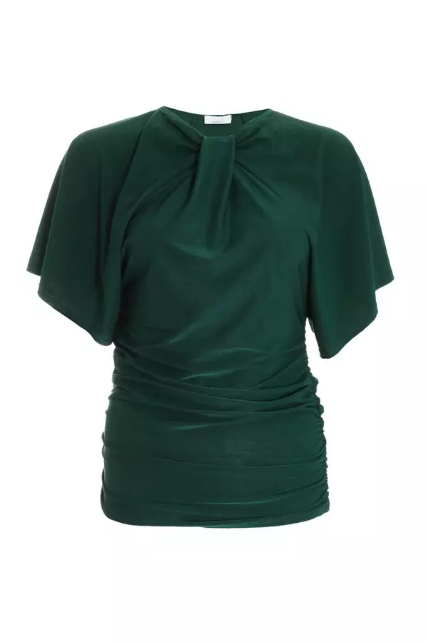 Bottle Green Batwing Ruched Top