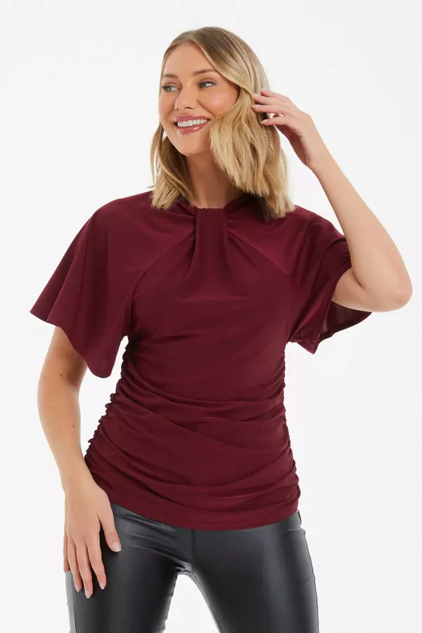 Berry Batwing Ruched Top