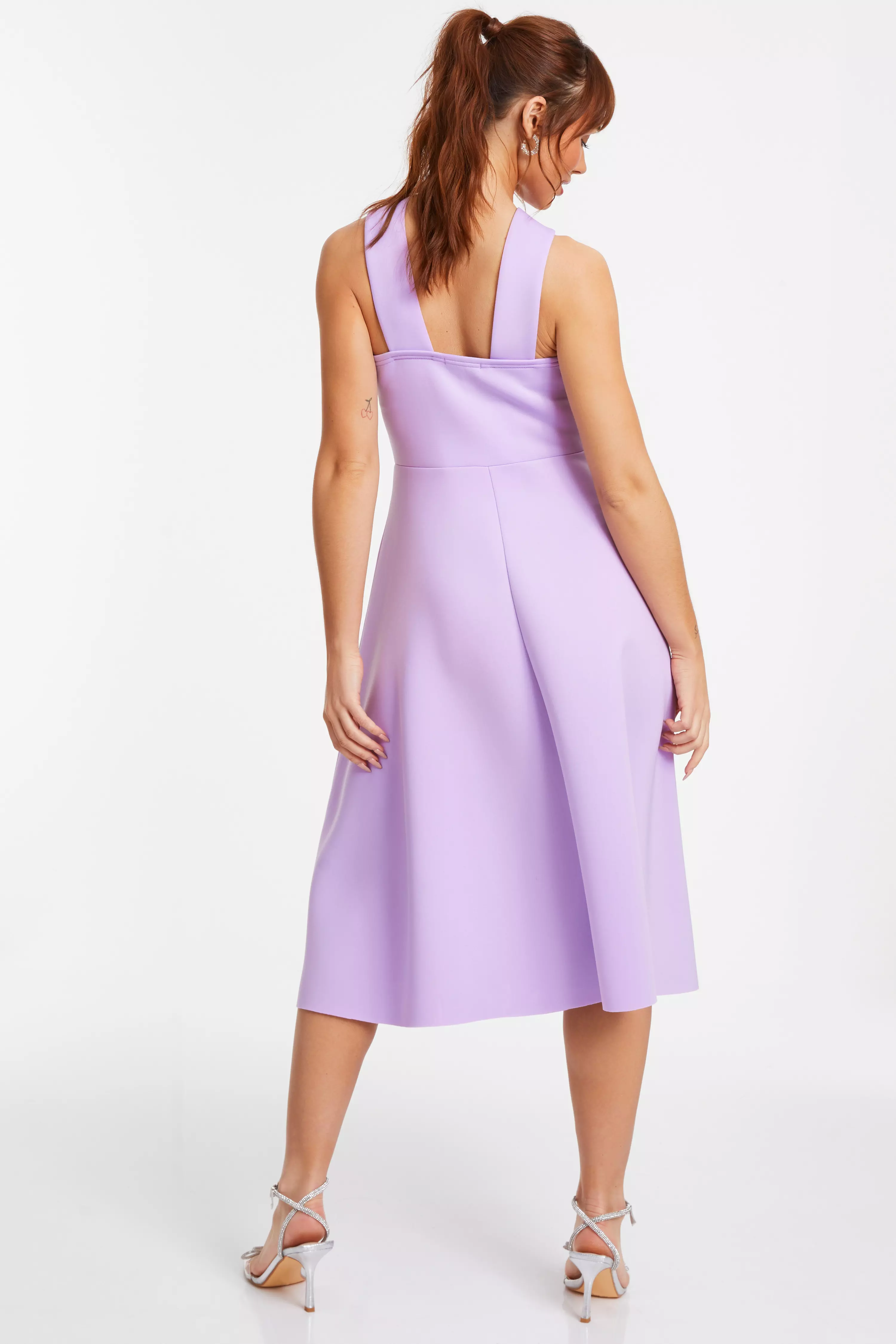 Lilac Halter Neck Skater Midi Dress