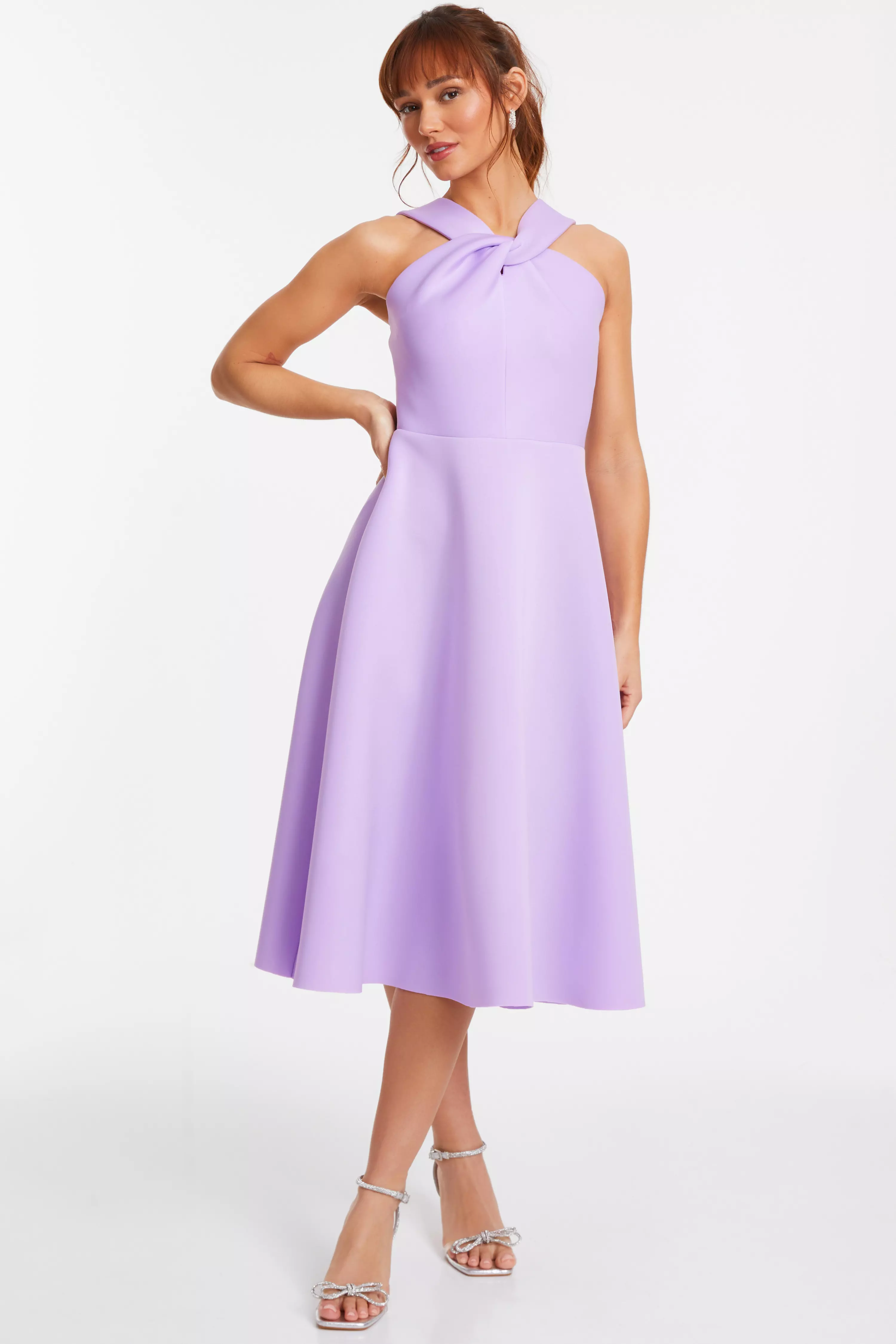 Lilac Halter Neck Skater Midi Dress