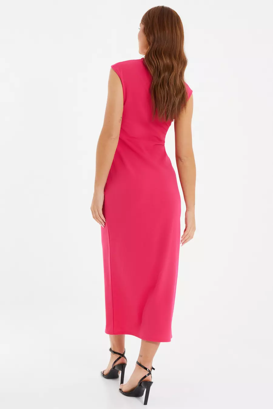 Pink Ruched Button Up Midaxi Dress QUIZ Clothing