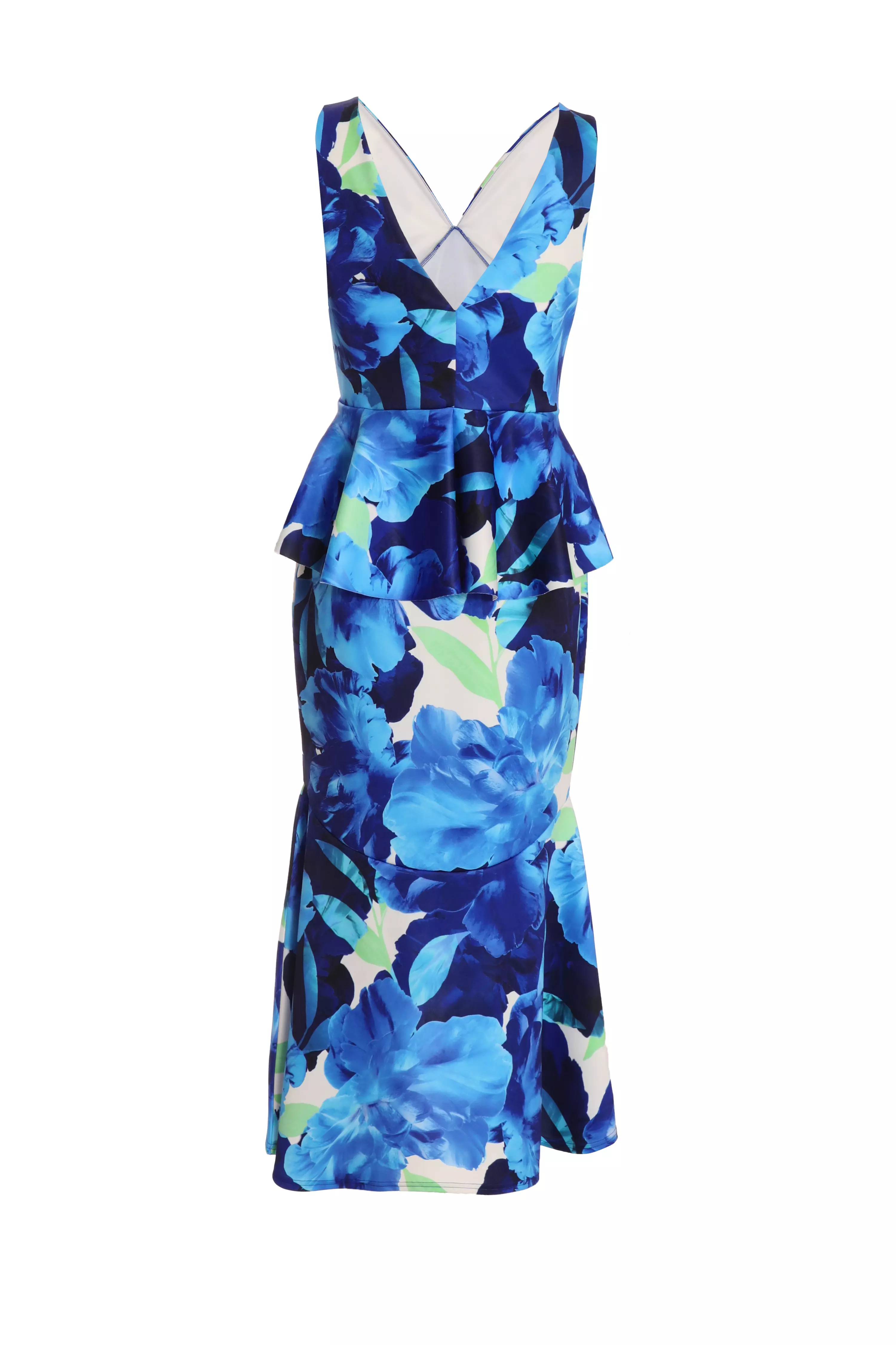 Royal Blue Floral Frill Midi Dress