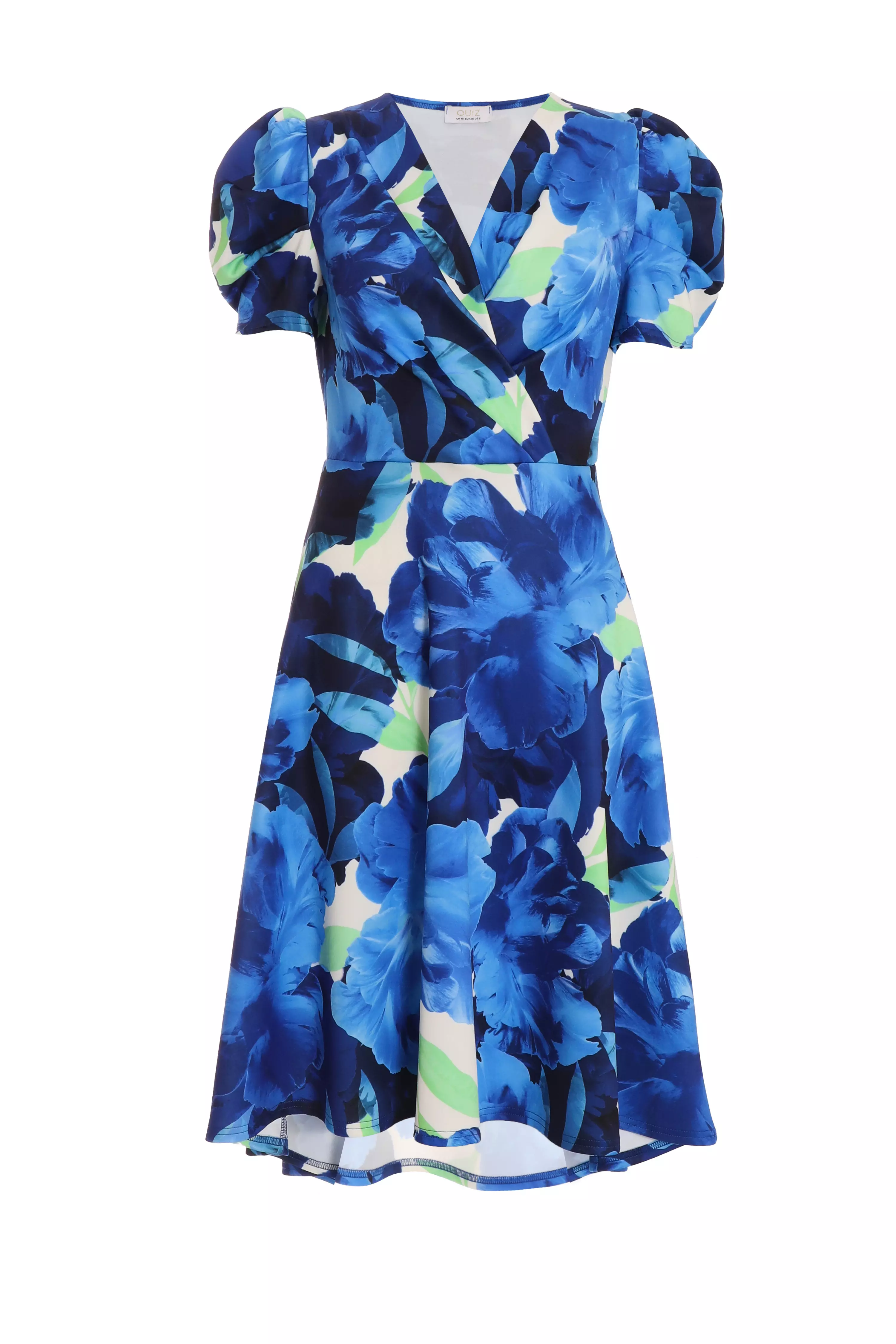 Blue Floral Dip Hem Midi Dress