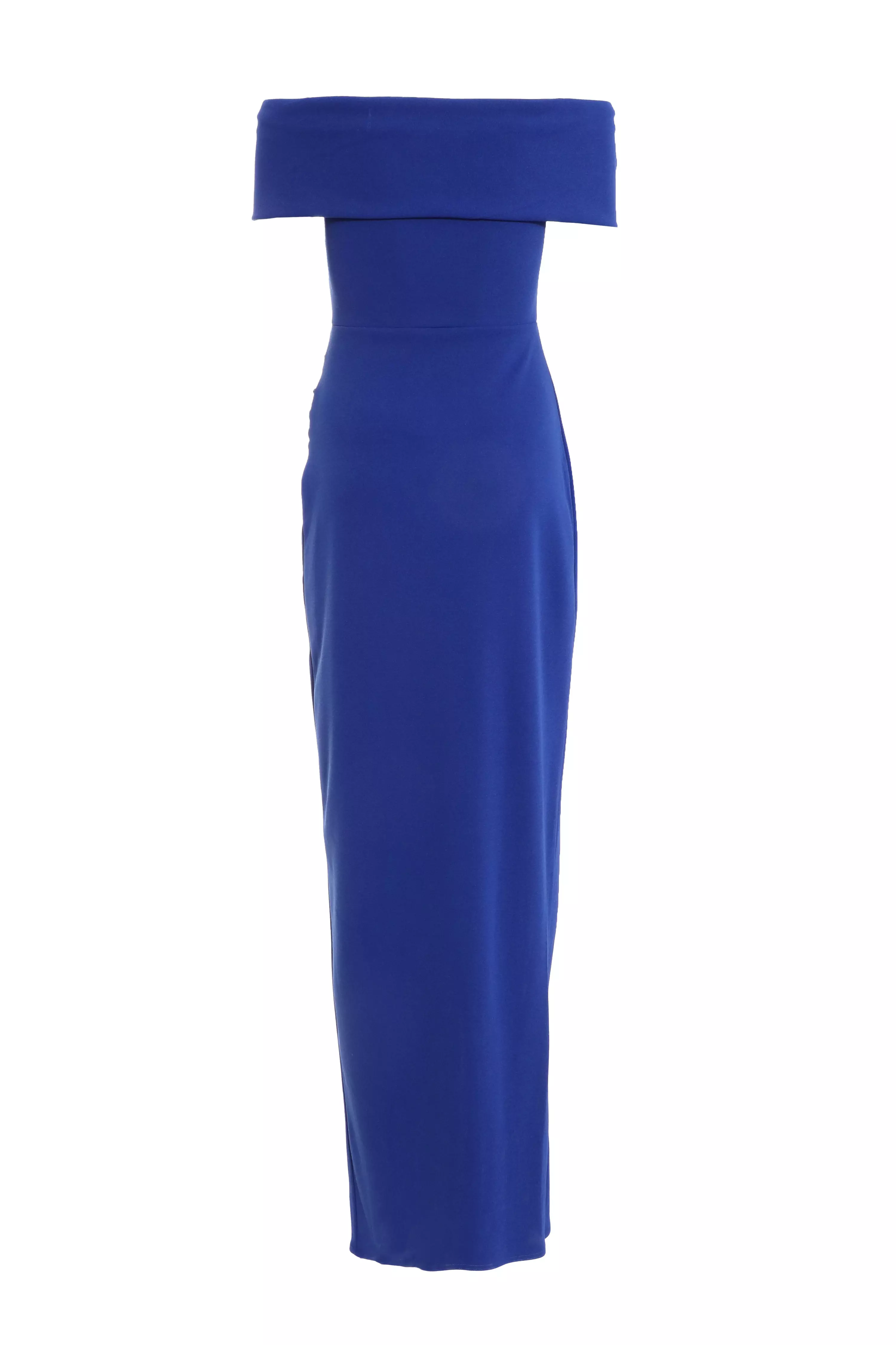 Royal Blue Ruched Bardot Maxi Dress