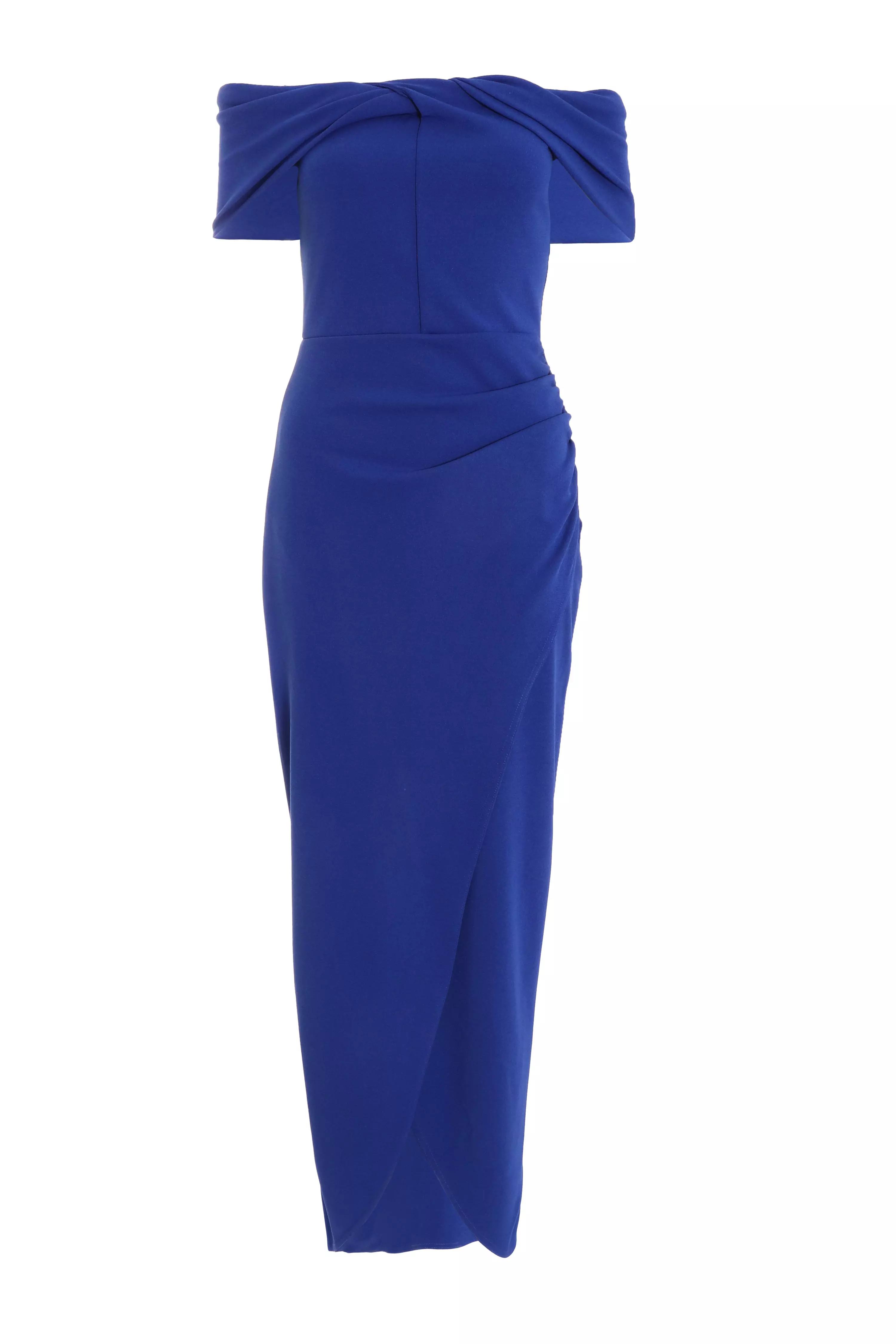 Royal Blue Ruched Bardot Maxi Dress