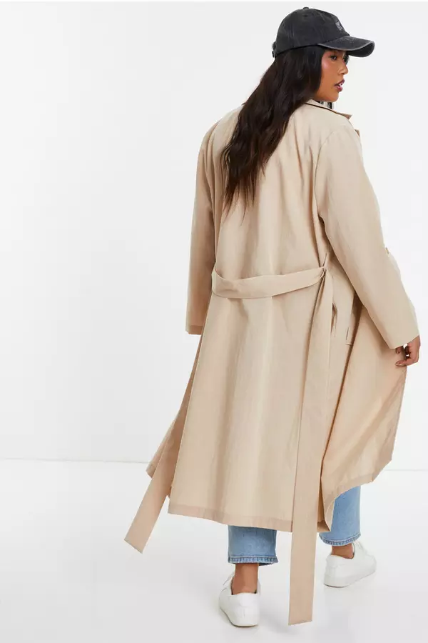 Curve Stone Linen Look Trench Jacket