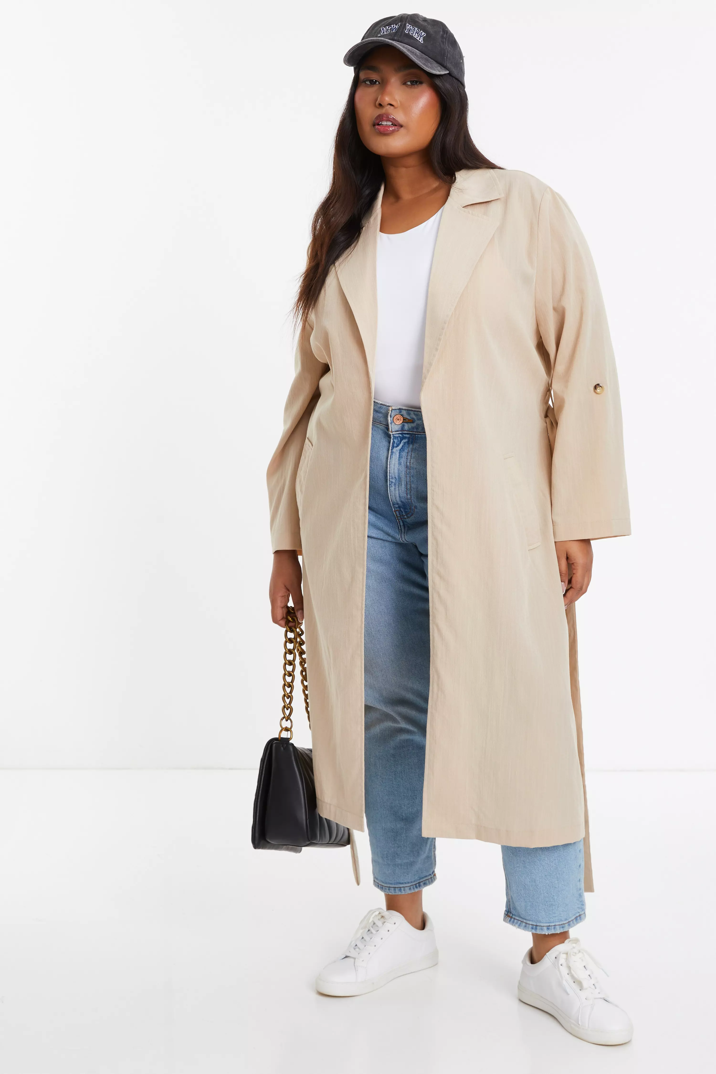 Curve Stone Linen Look Trench Jacket
