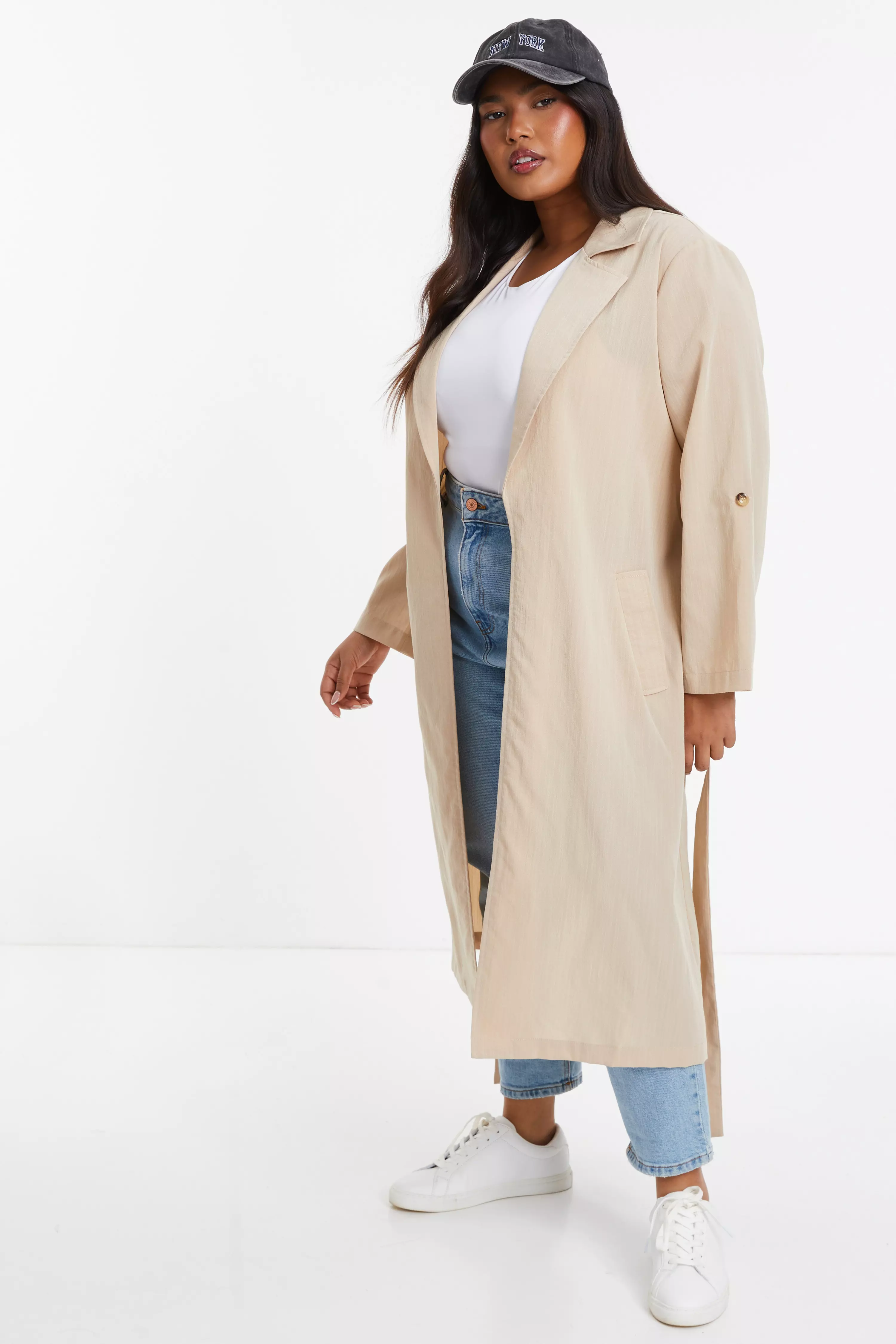 Curve Stone Linen Look Trench Jacket