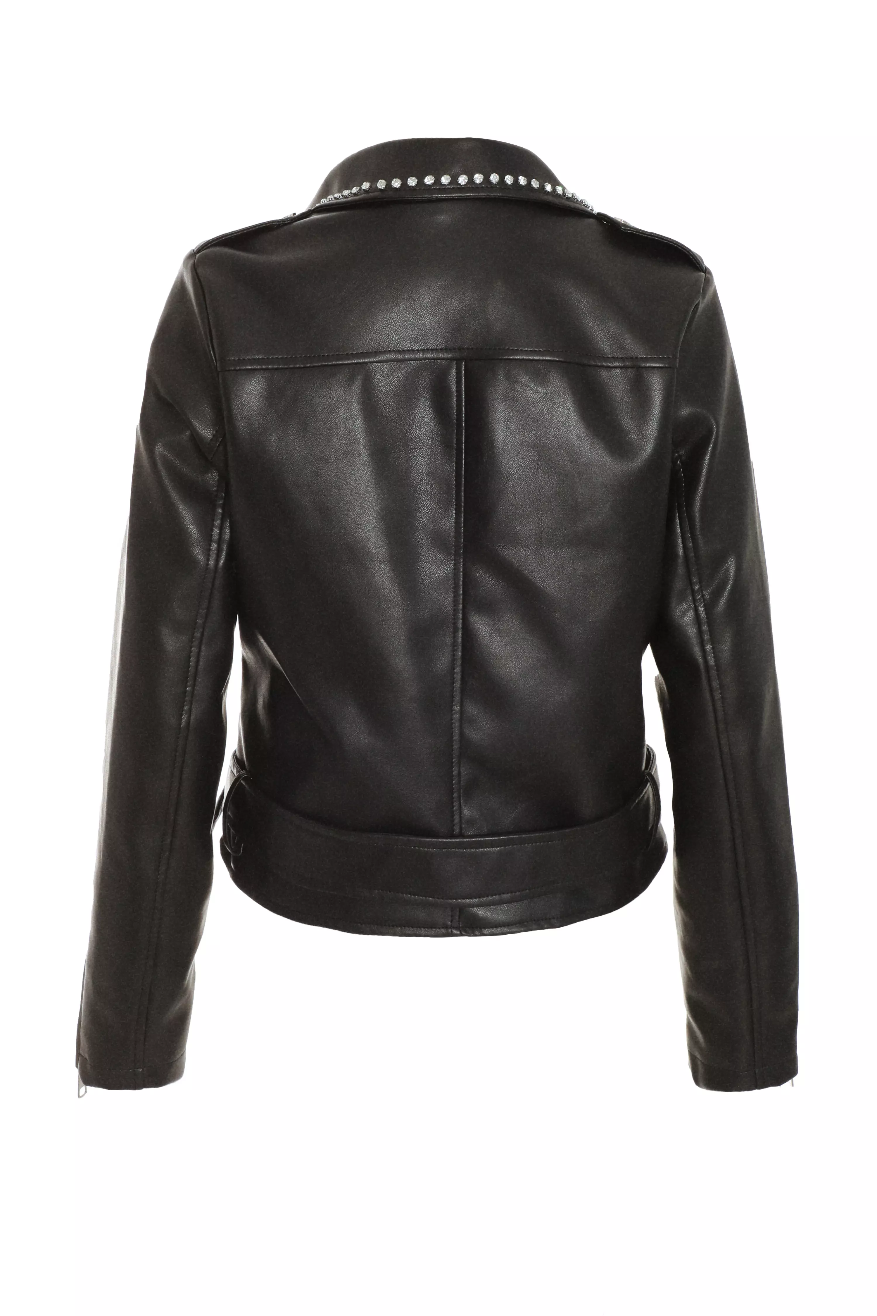 Black Faux Leather Studded Biker Jacket