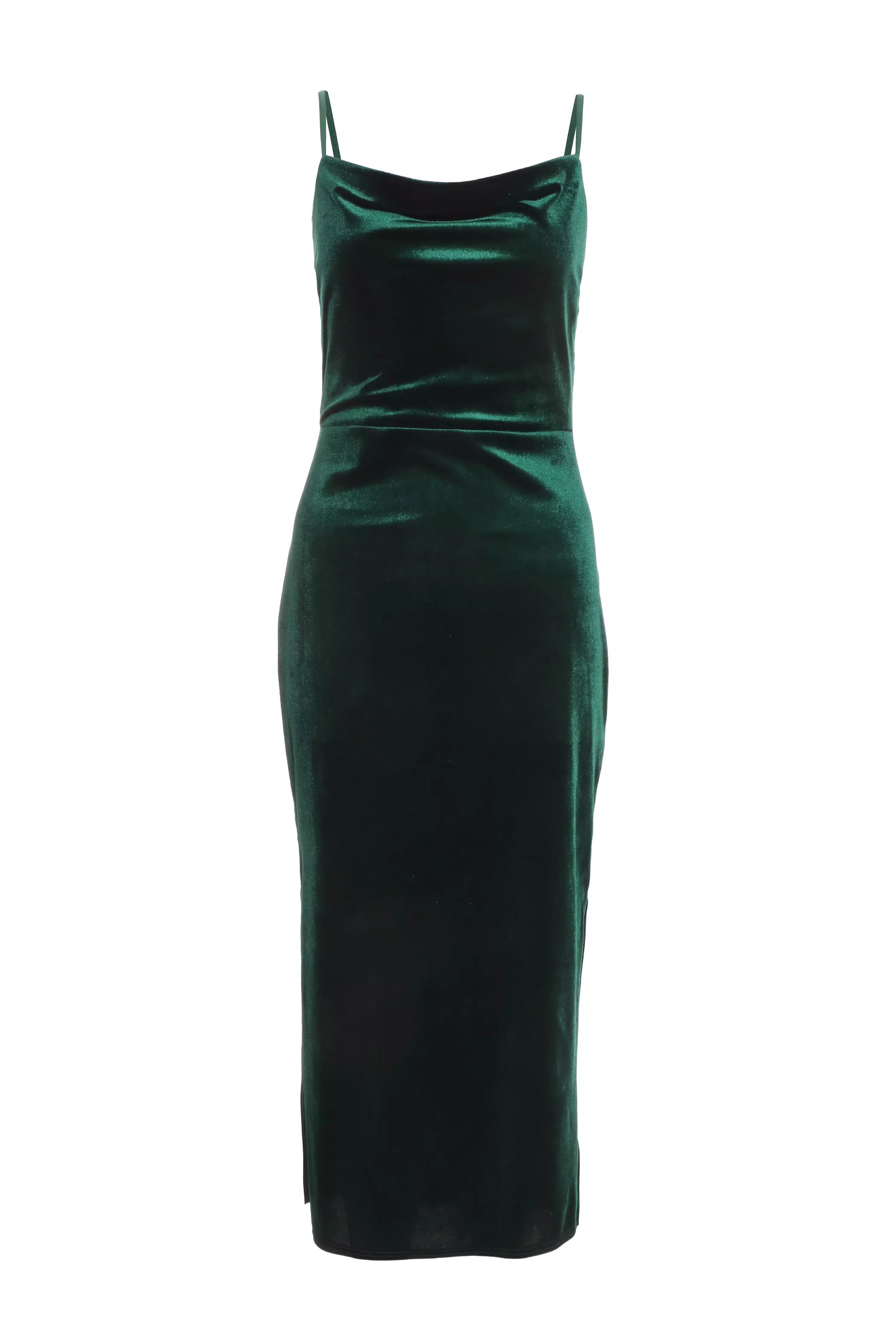 Bottle Green Velvet Midi Dress