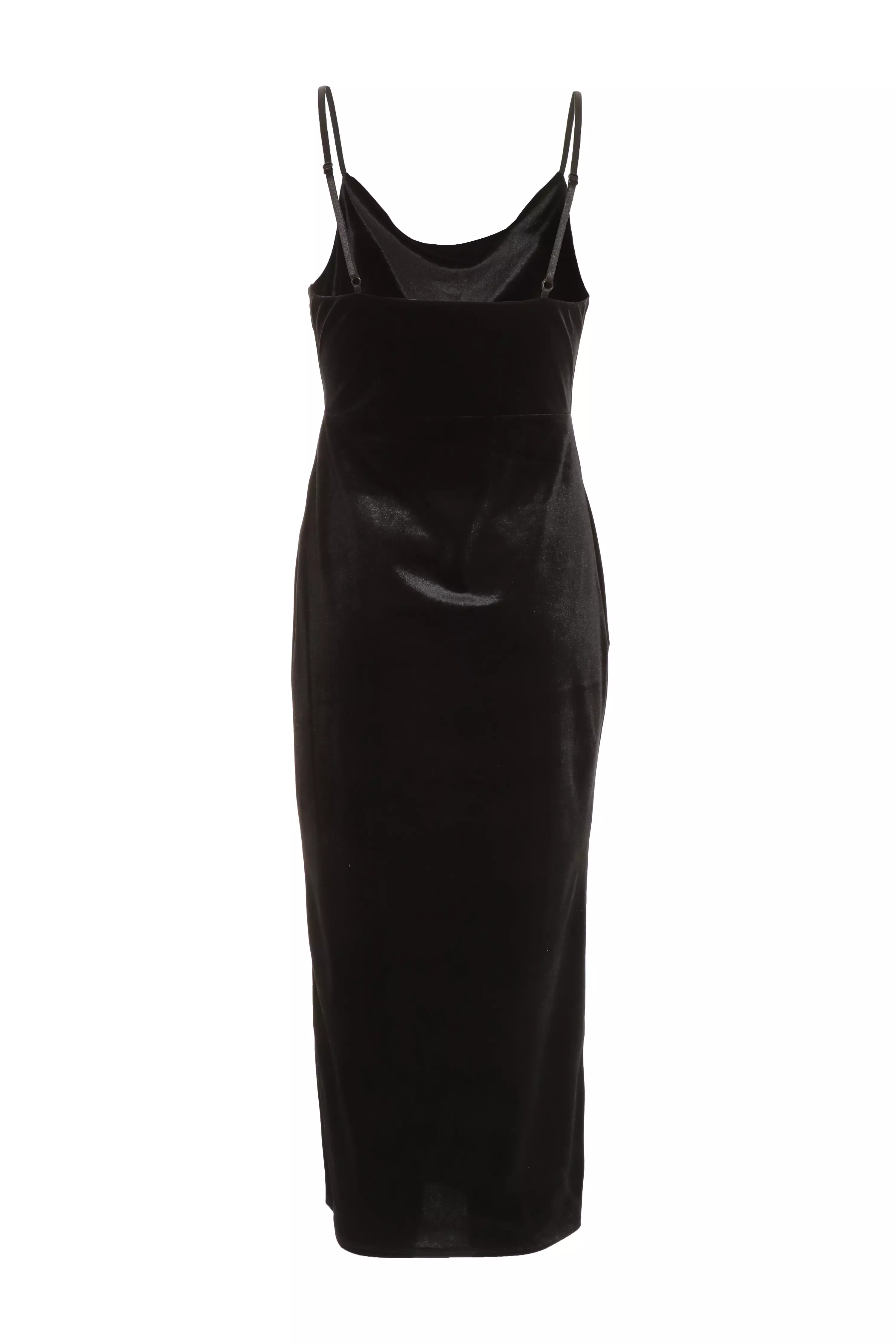 Black Velvet Cowl Neck Midi Dress
