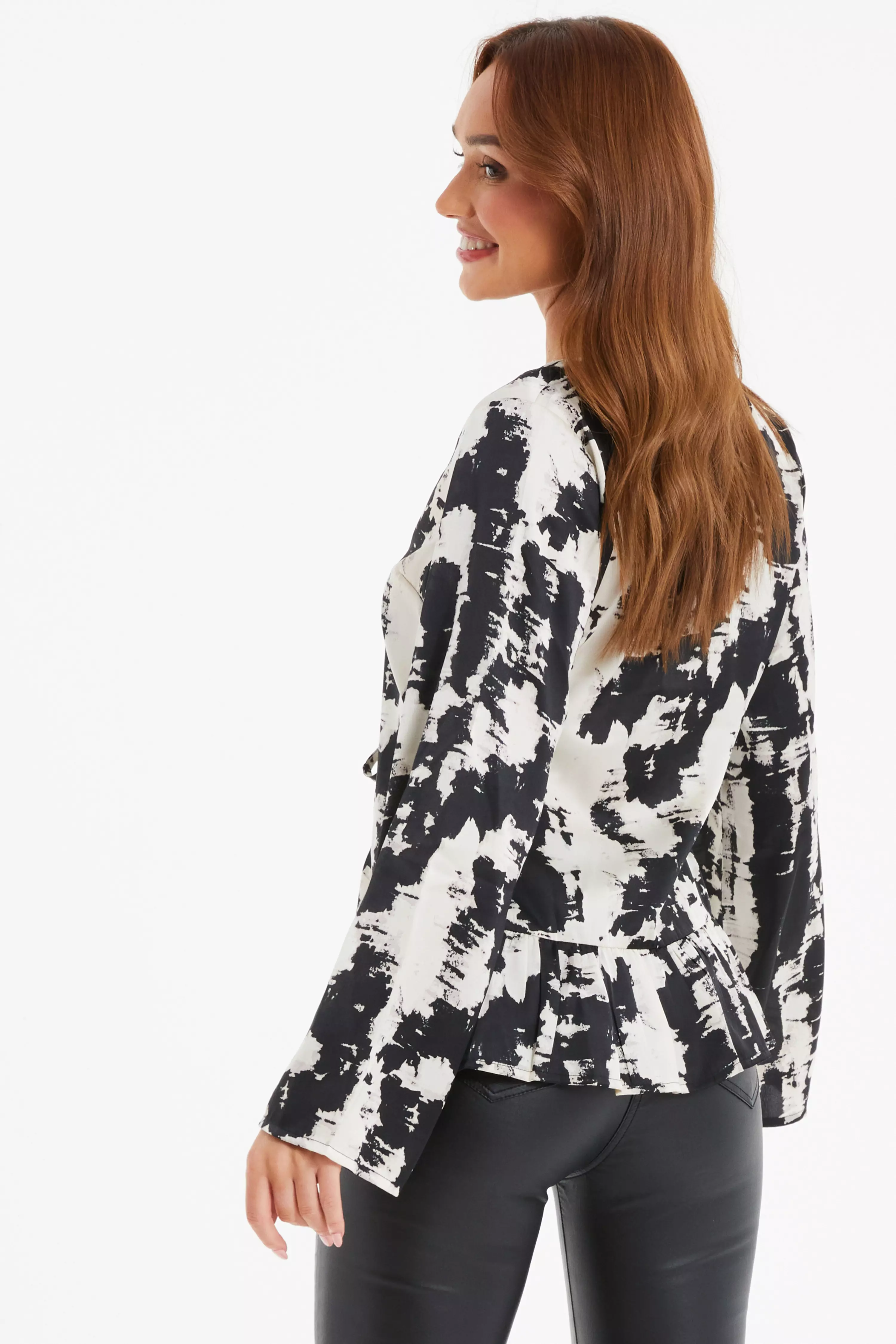 Black Satin Marble Print Blouse