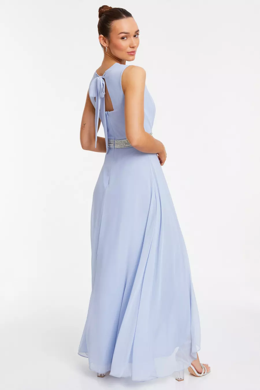 Blue Chiffon Dip Hem Maxi Dress QUIZ Clothing