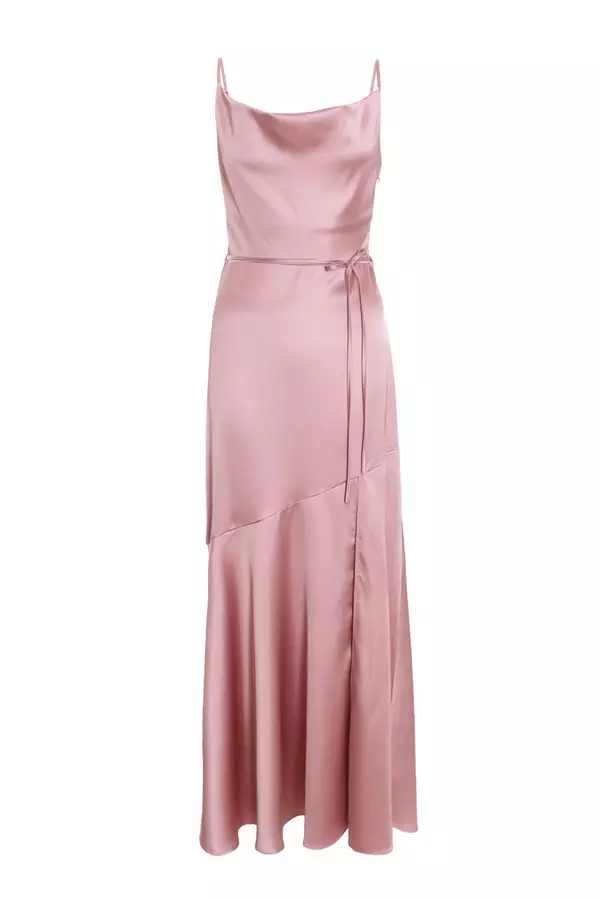 Pale Pink Satin Strappy Maxi Dress