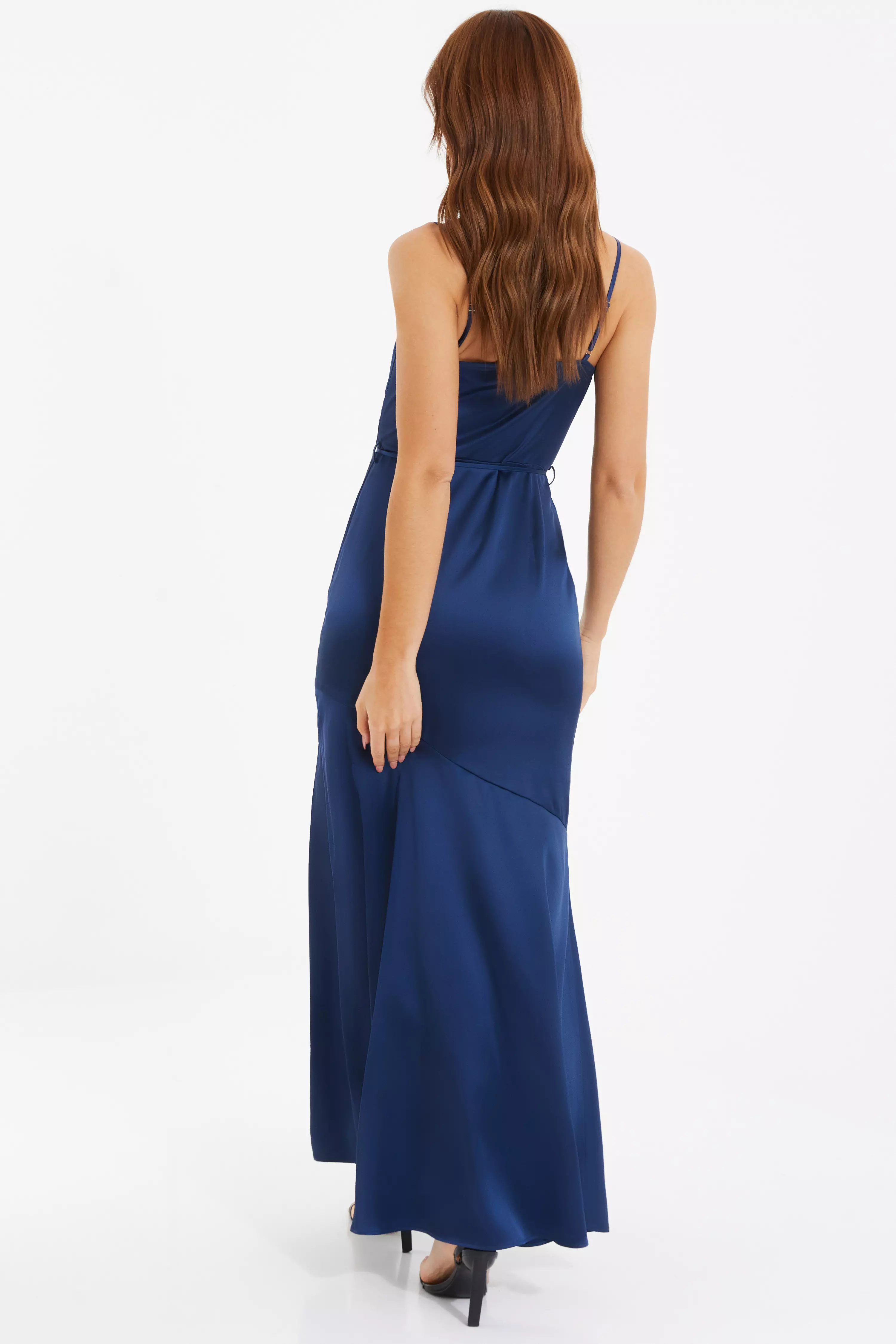 Navy Satin Strappy Maxi Dress