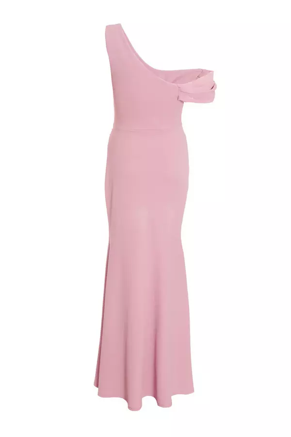 Pink Asymmetric Cowl Neck Maxi Dress
