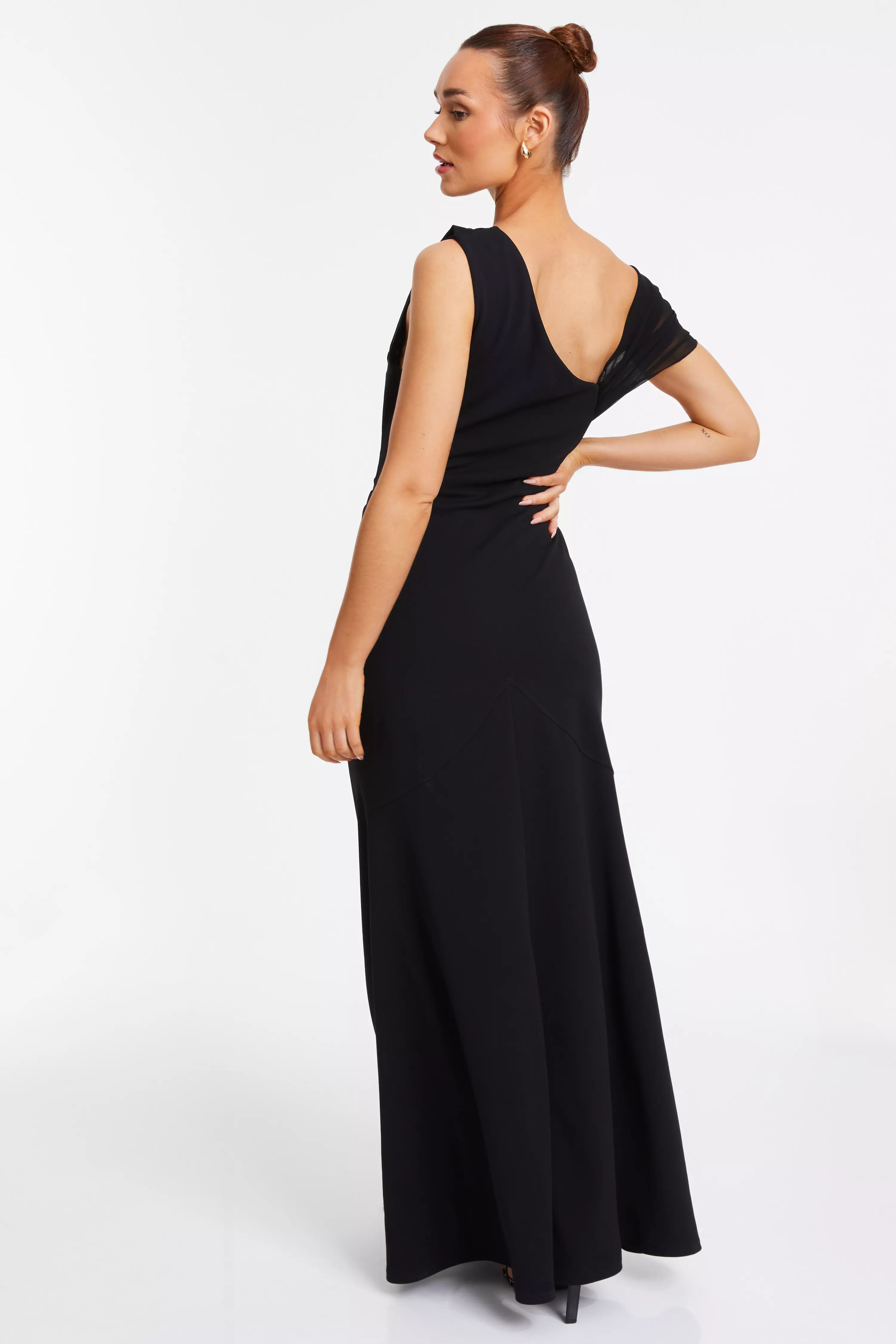 Black Asymmetric Cowl Neck Maxi Dress