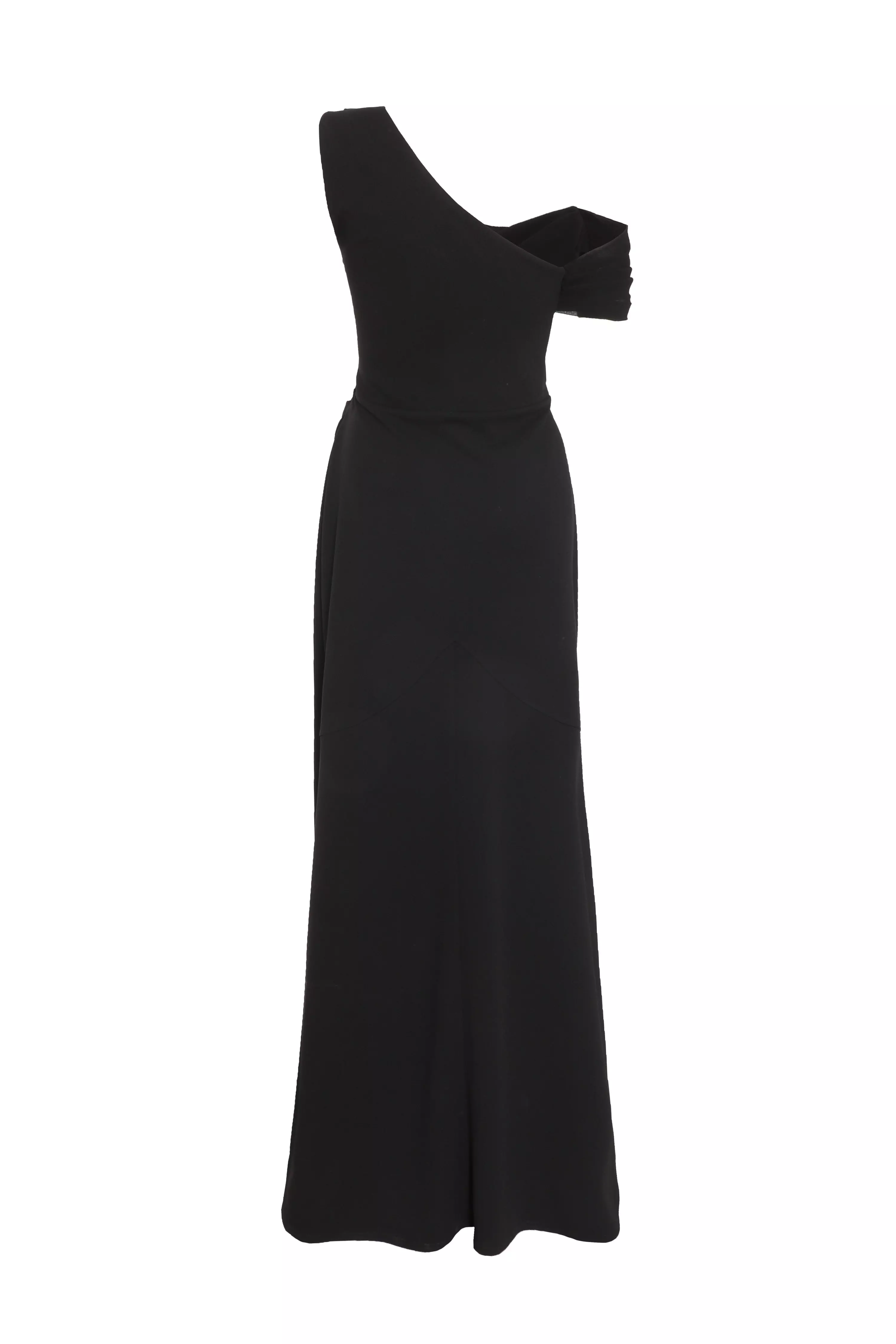 Black Asymmetric Cowl Neck Maxi Dress