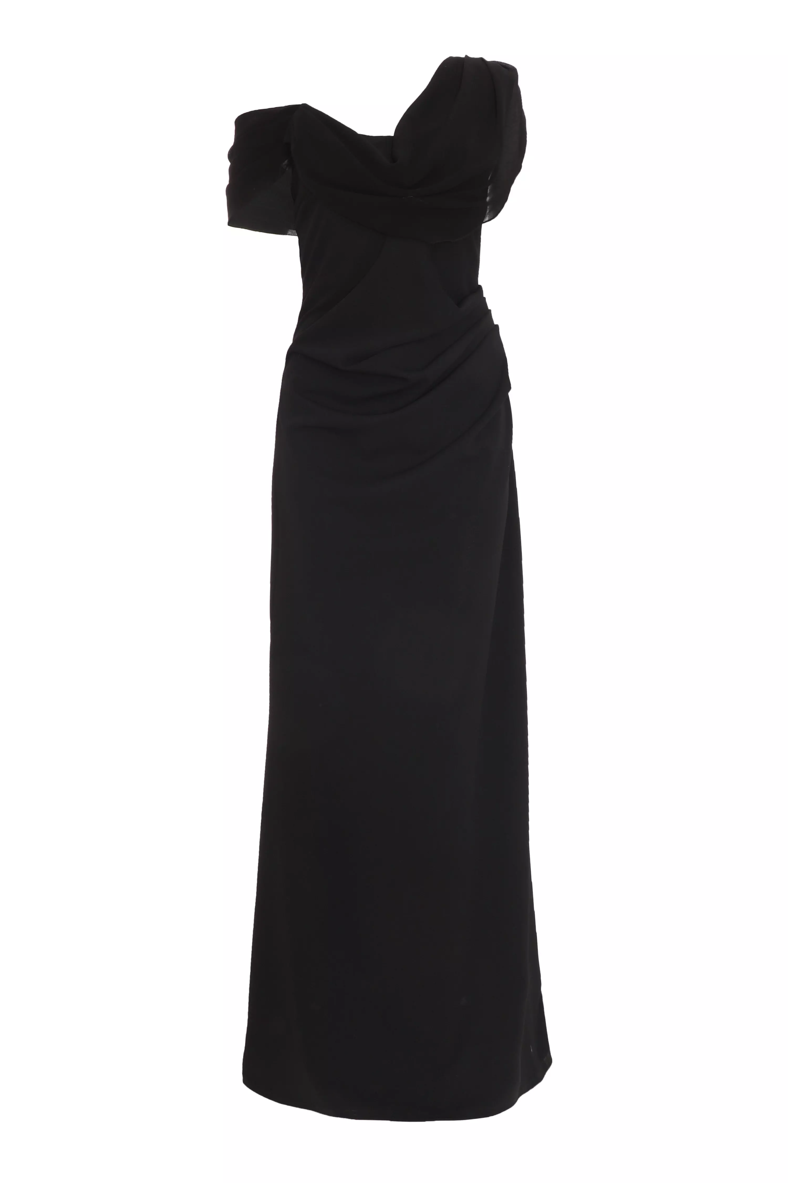 Black Asymmetric Cowl Neck Maxi Dress