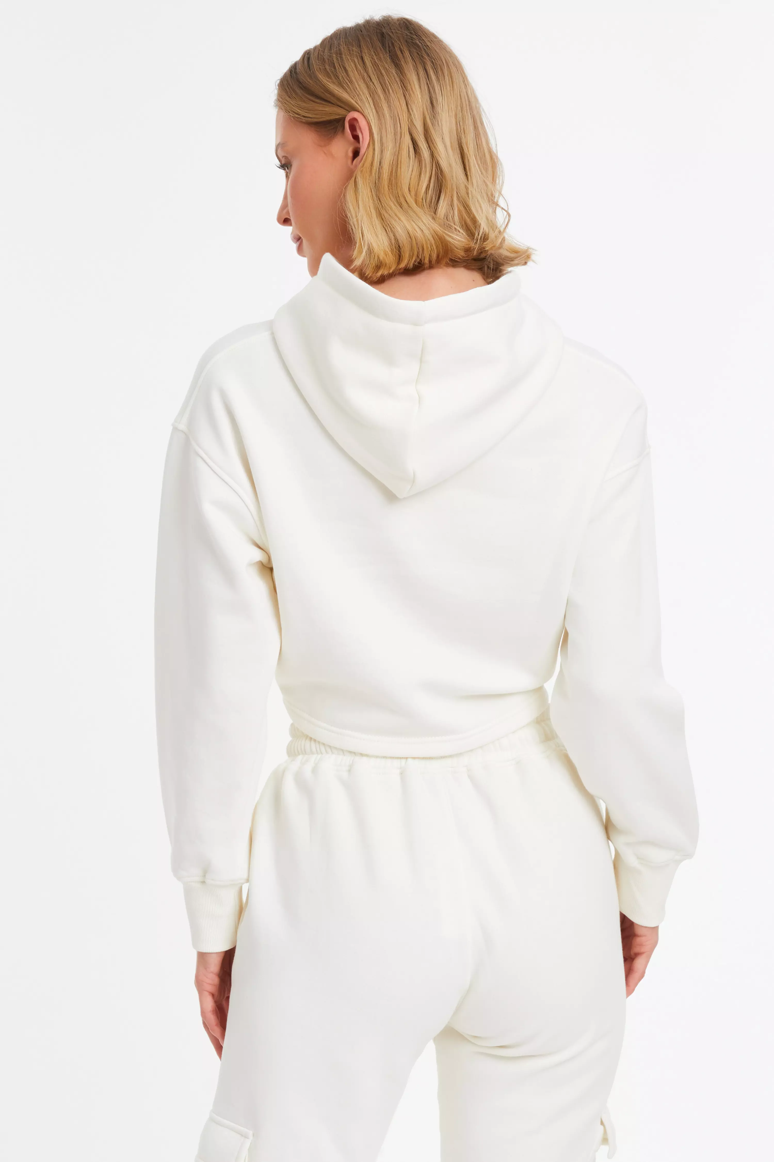 Cream Cropped Corset Hoodie