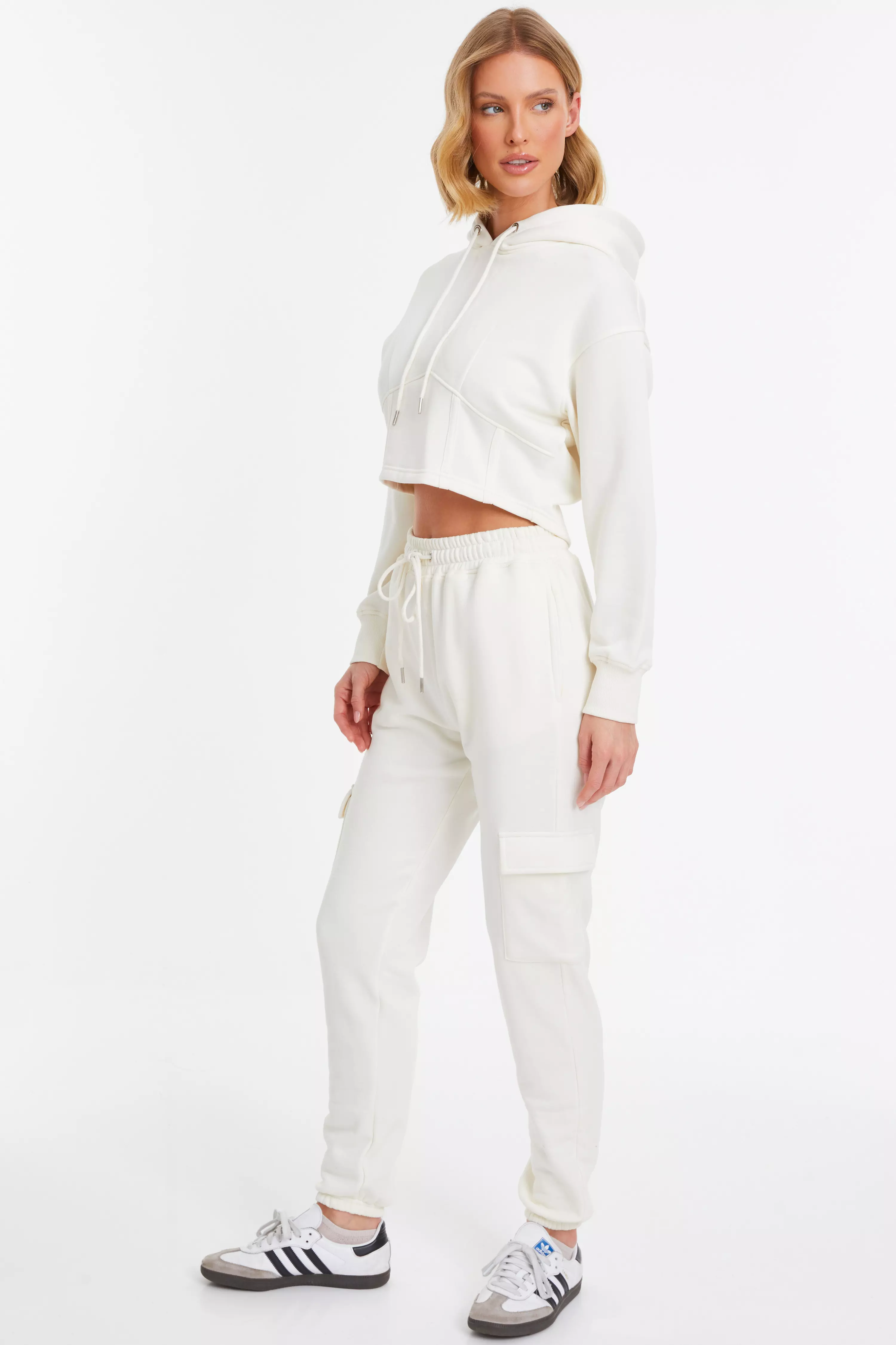 Cream Cropped Corset Hoodie