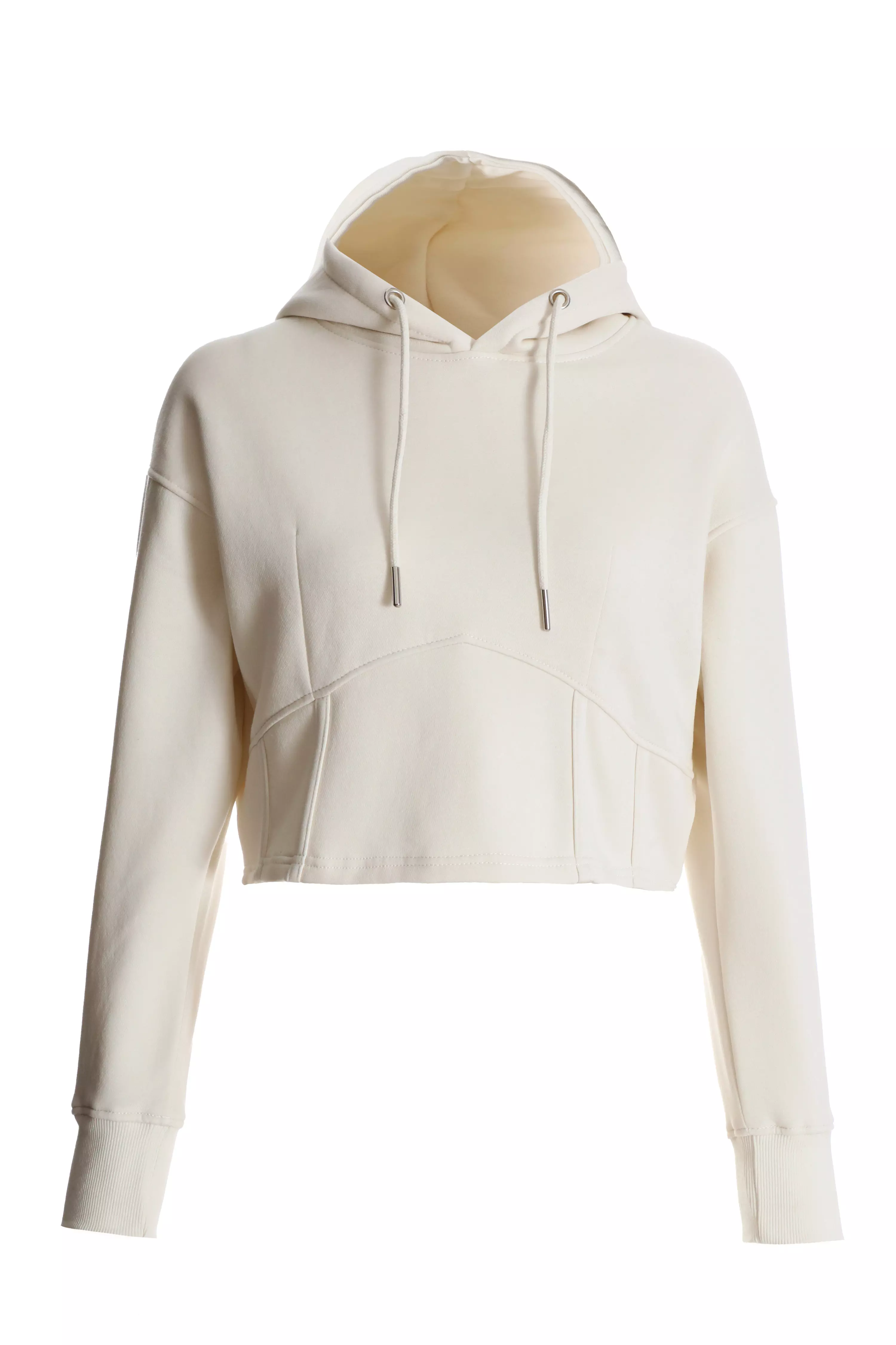 Cream Cropped Corset Hoodie