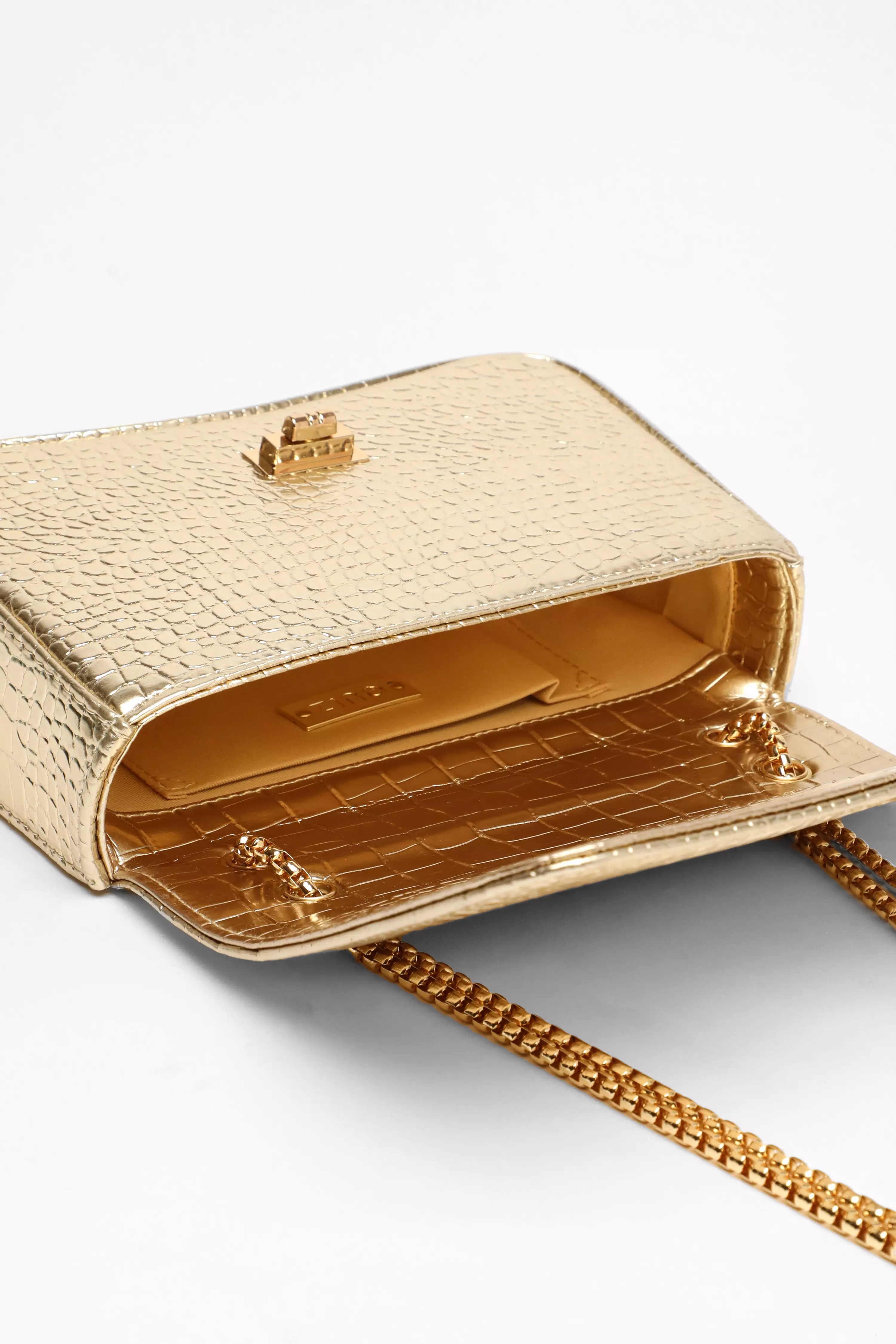 Gold Crocodile Print Cross Body Bag