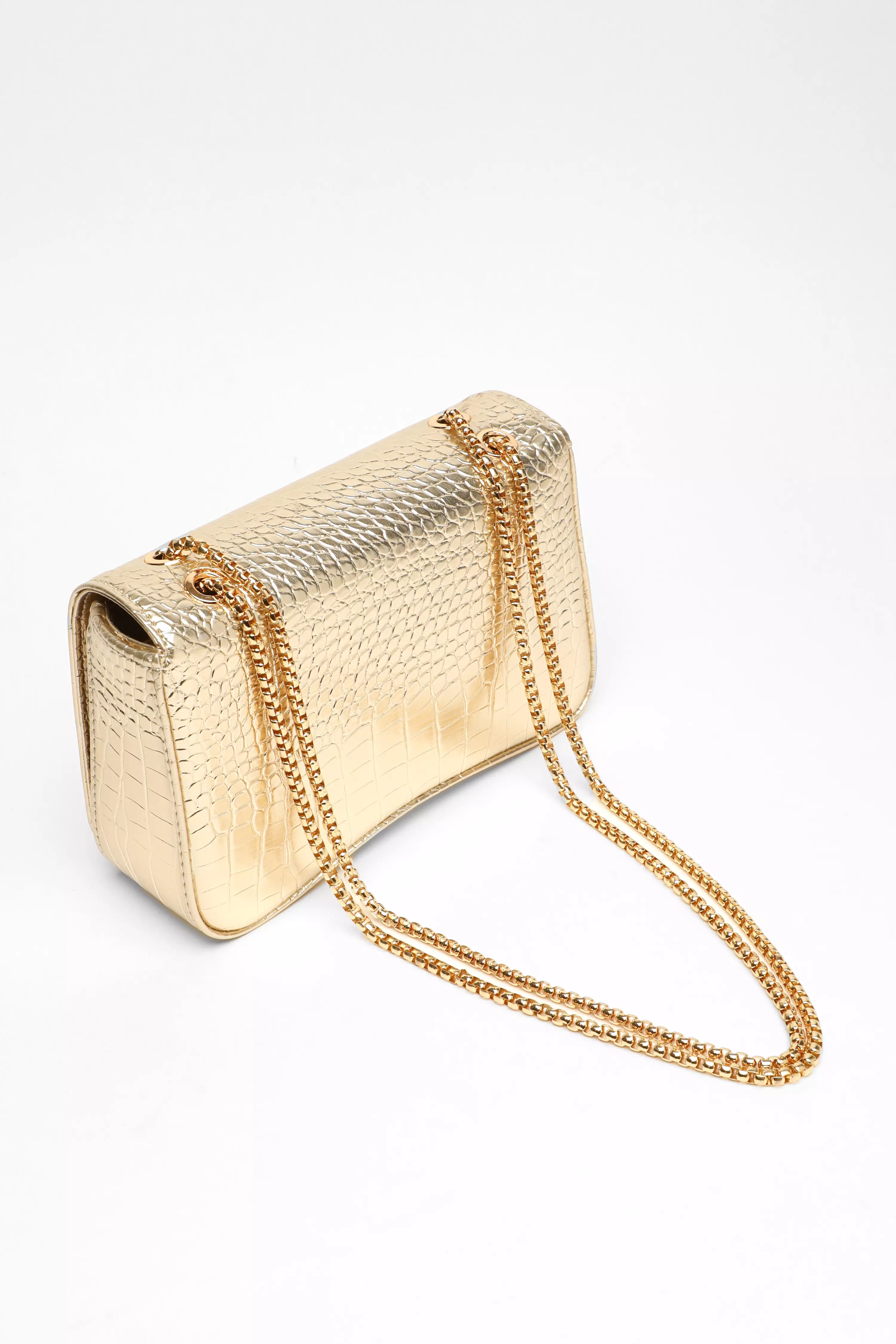 Gold Crocodile Print Cross Body Bag