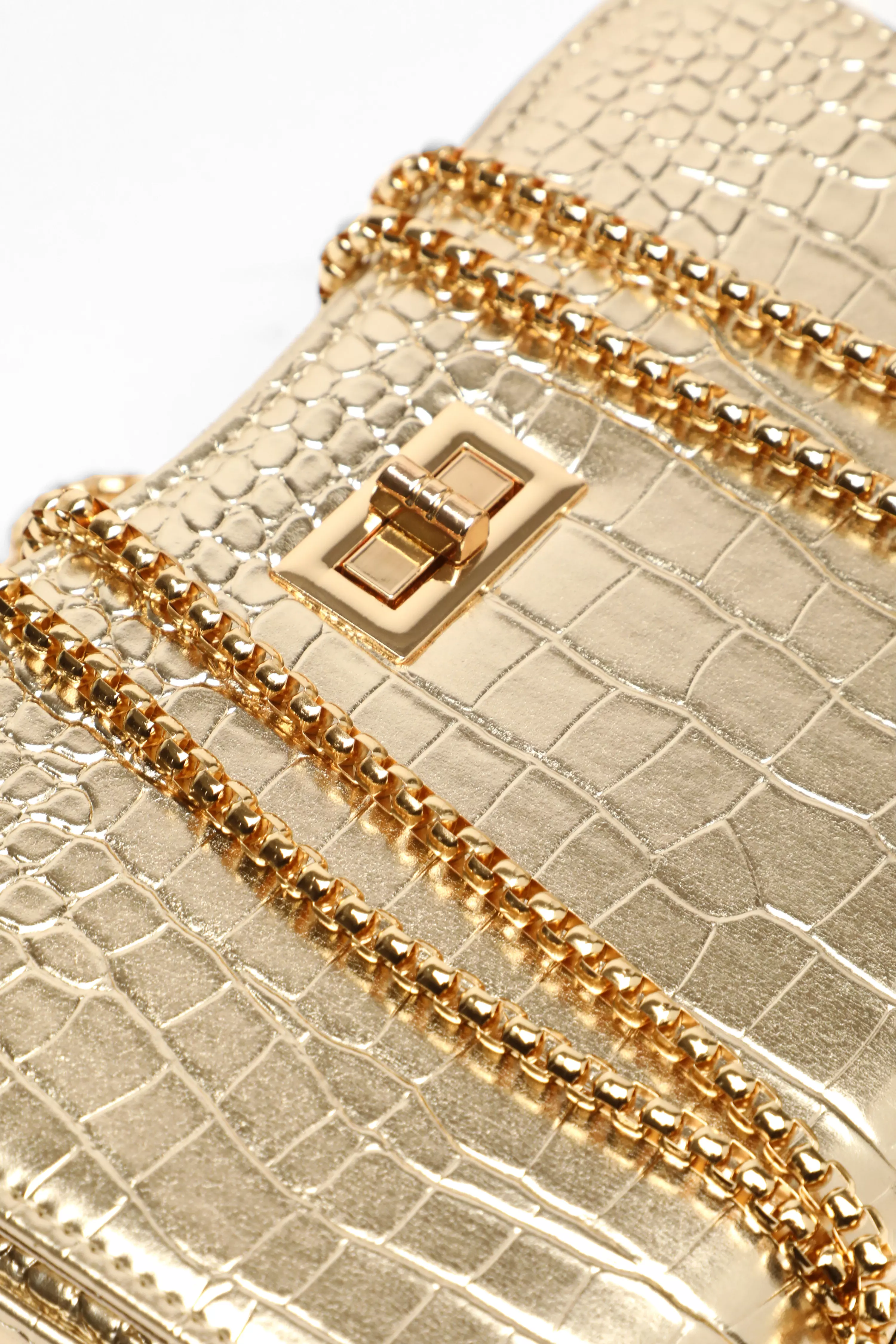 Gold Crocodile Print Cross Body Bag