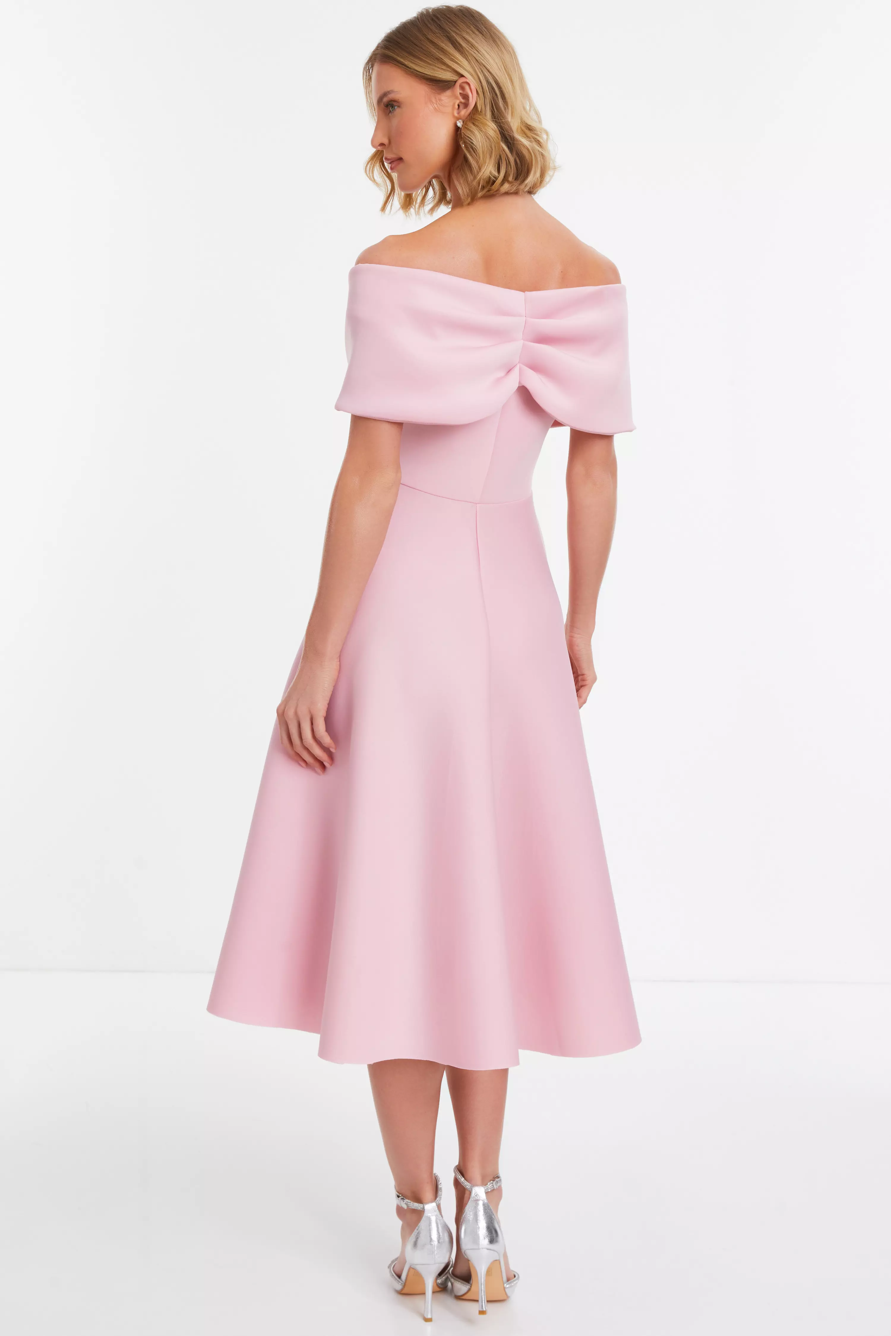 Pink Bardot Skater Midi Dress