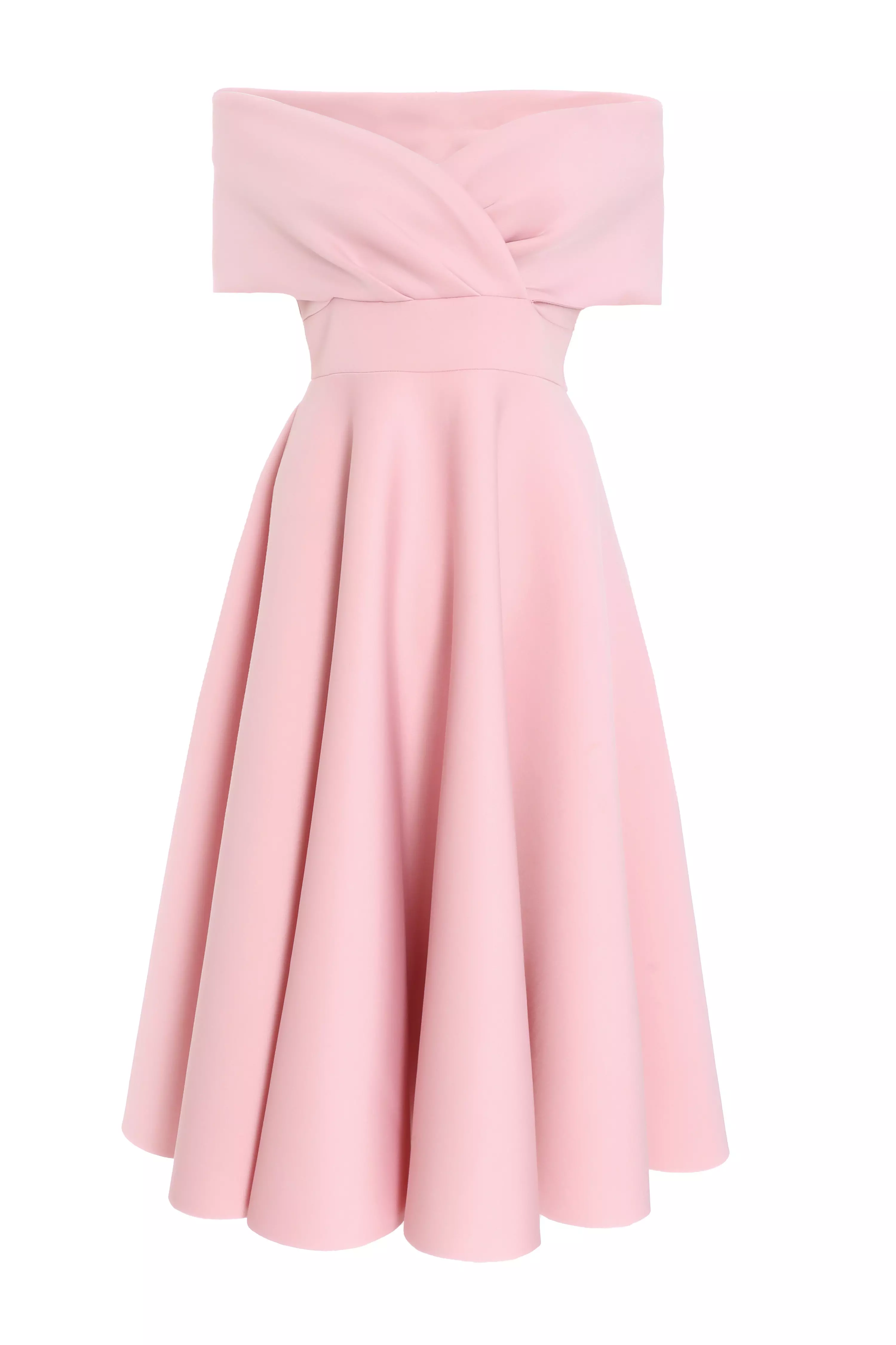 Pink Bardot Skater Midi Dress
